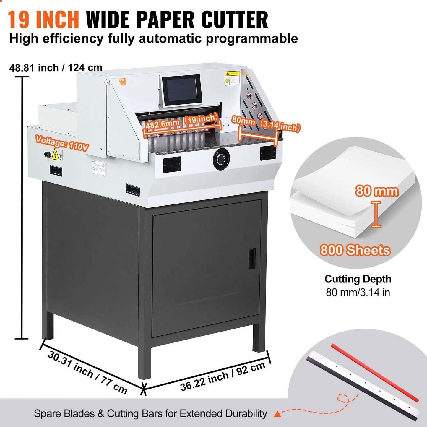 Electric Paper Cutter 482.6 mm Cutting Width 80 mm Thickness 177.8 mm Touchscreen