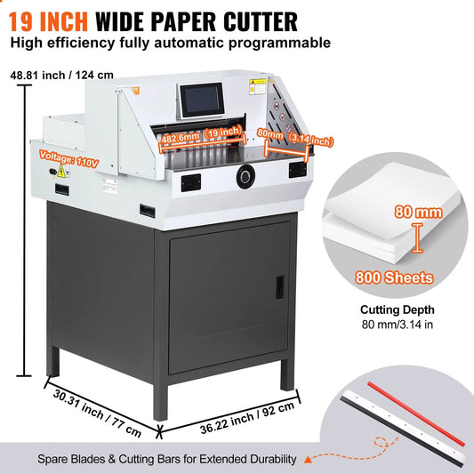 Electric Paper Cutter 482.6 mm Cutting Width 80 mm Thickness 177.8 mm Touchscreen