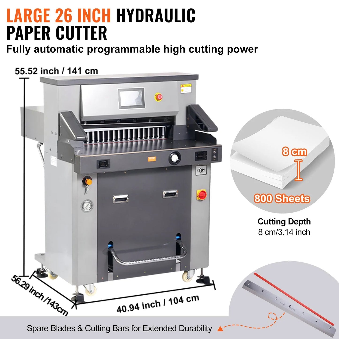 Electric Hydraulic Paper Cutter 660.4 mm Cutting Width 80 mm Thickness 177.8 mm Screen