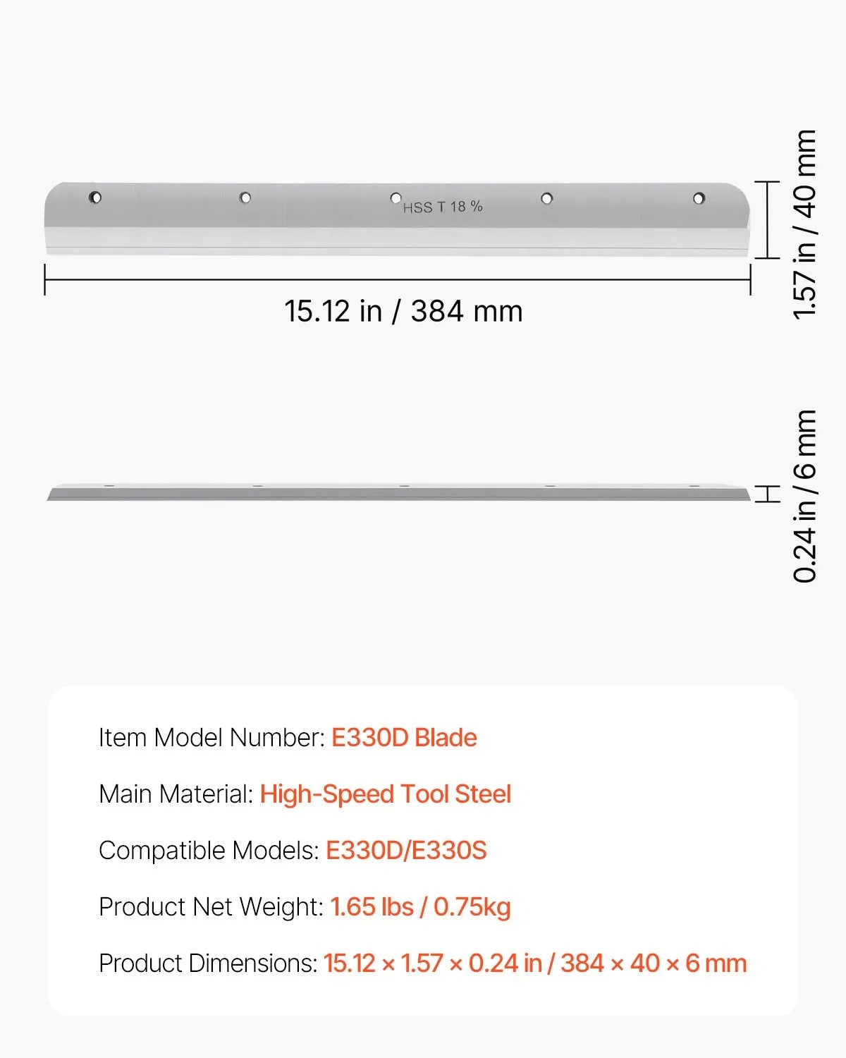 Paper Cutter Blade, Heavy Duty Steel Blade Replacement Suitable for Professional Cutter E330D/E330S, Paper Trimmer Machine Spare Blade,585 x 44 x 6 mm