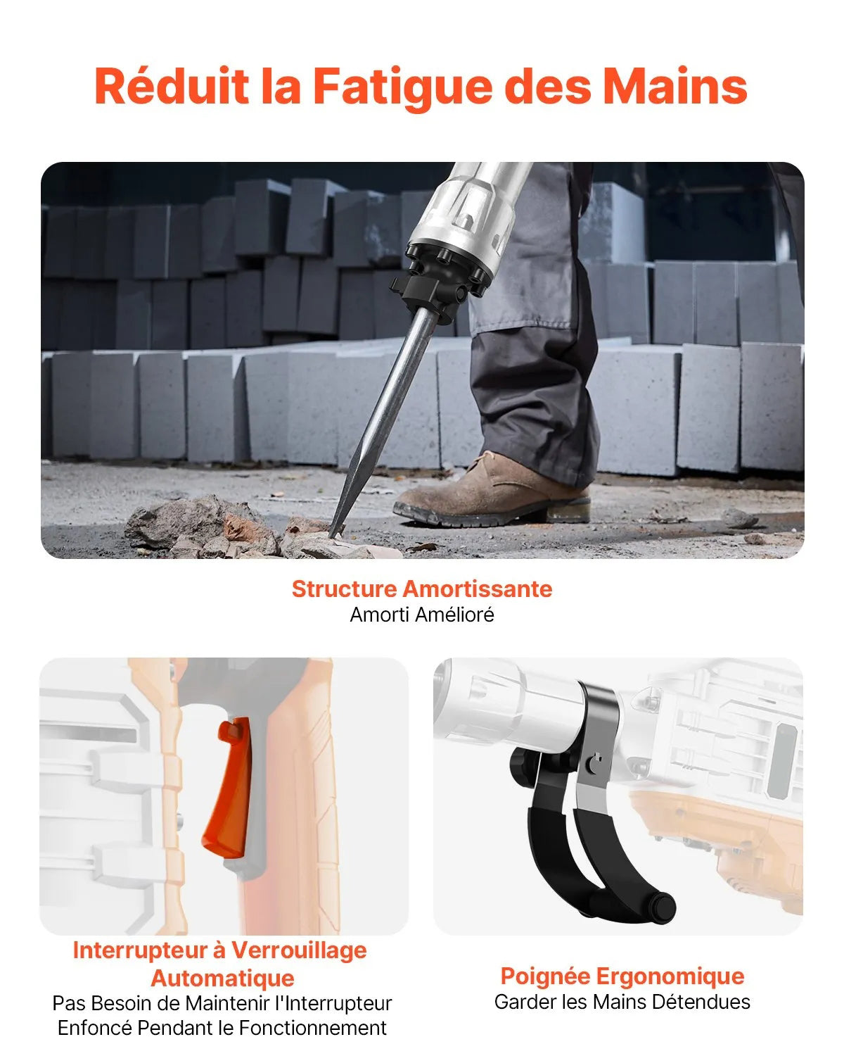 Demolition Jack Hammer, 3500W Jack Hammer Concrete Breaker, 1900 BPM Heavy Duty Electric Jack Hammer, 2pcs Chisel with Gloves & 360°C Swiveling Front Handle for Trenching and Breaking Holes