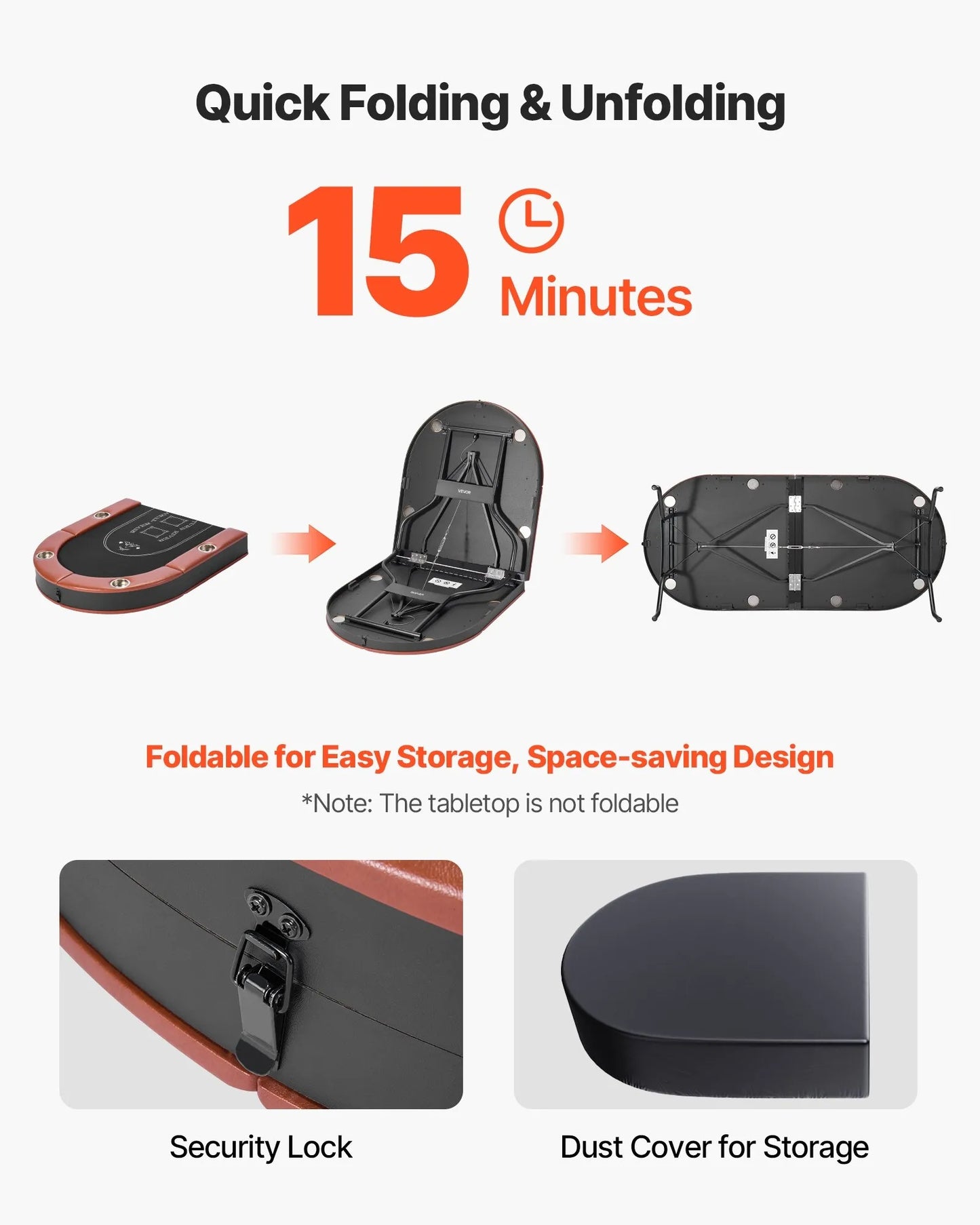 Foldable Poker Table, 8 Player 1828.8 mm Folding Casino Leisure Table with Padded Rails & Cup Holders, Oval Portable Game Tables with Felt & Metal Legs, for Texas Hold'em Game and Blackjack