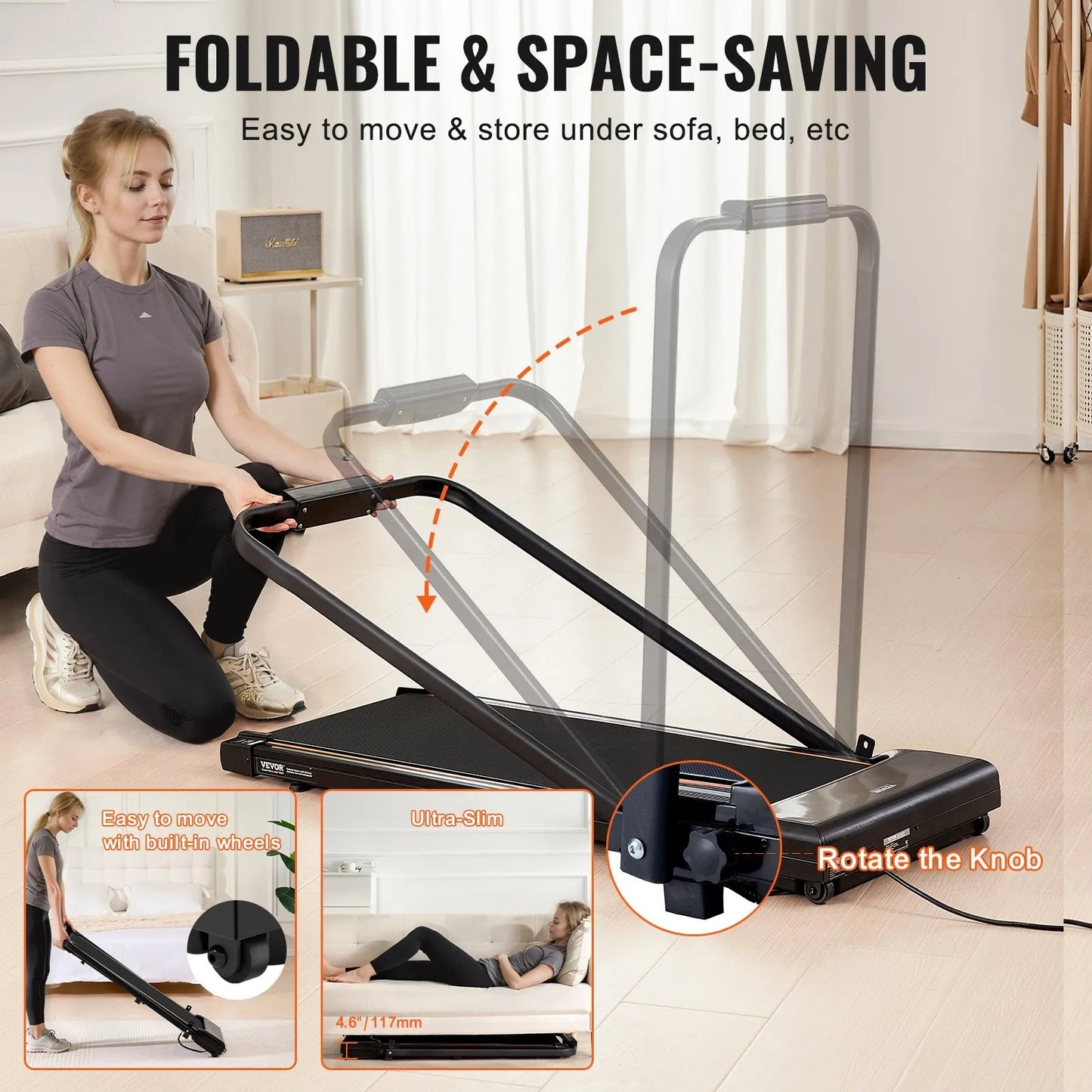 Walking Pad, Under Desk Treadmill for Home Office, Working Walking Running Machine, 265 Lbs Capacity Folding Treadmill, 2.5HP 2 in 1 Portable Pad with Handle Bar, Remote Control and LED Display