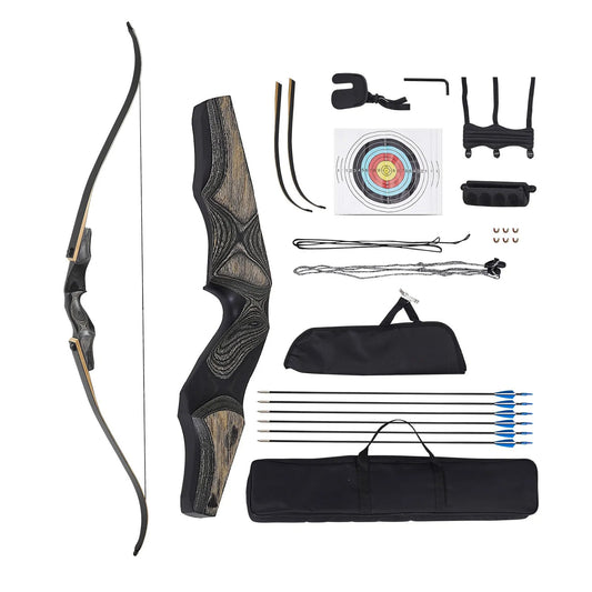 Recurve Bow and Arrows Kit, 60 inch Wooden Takedown Bows, Right Handed Ergonomic Archery Recurve Bow Package, Longbow for Outdoor Target Training Practice Hunting, Beginners to Advanced, 35 lbs