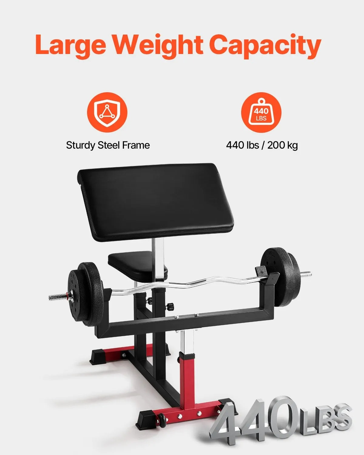 reacher Curl Bench, Strength Training Biceps Machine, Max load 440 LBS Home Gym Equipment, Seated Arm Isolated Barbell Dumbbell Bicep Station, Adjustable Weight Benches for Home Gym