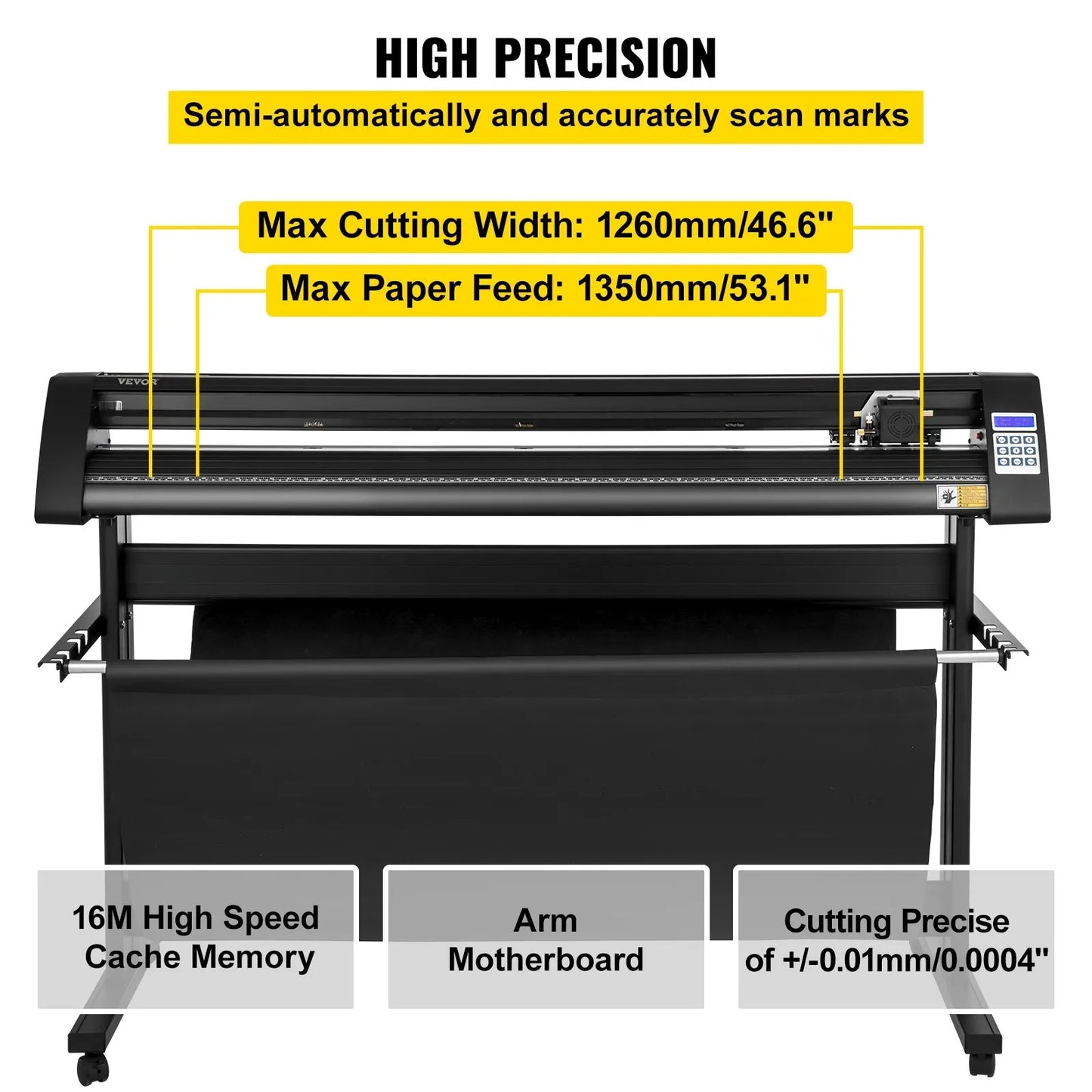 Vinyl Cutter, 1350mm Vinyl Plotter, LED Screen Plotter Cutter, Semi-Automatical Built-in Optical Eye, Compatible with SignCut Software for Mac and Windows System with Stand
