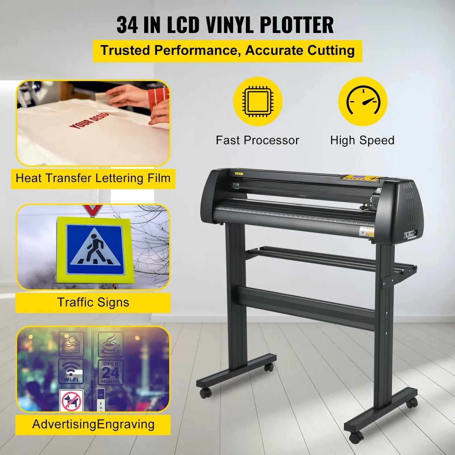 Vinyl Cutter Machine, 34 Inch Paper Feed Cutting Plotter Bundle Adjustable Force & Speed Vinyl Printer, LCD Display Windows Compatible Sign Making kit with Signmaster Software