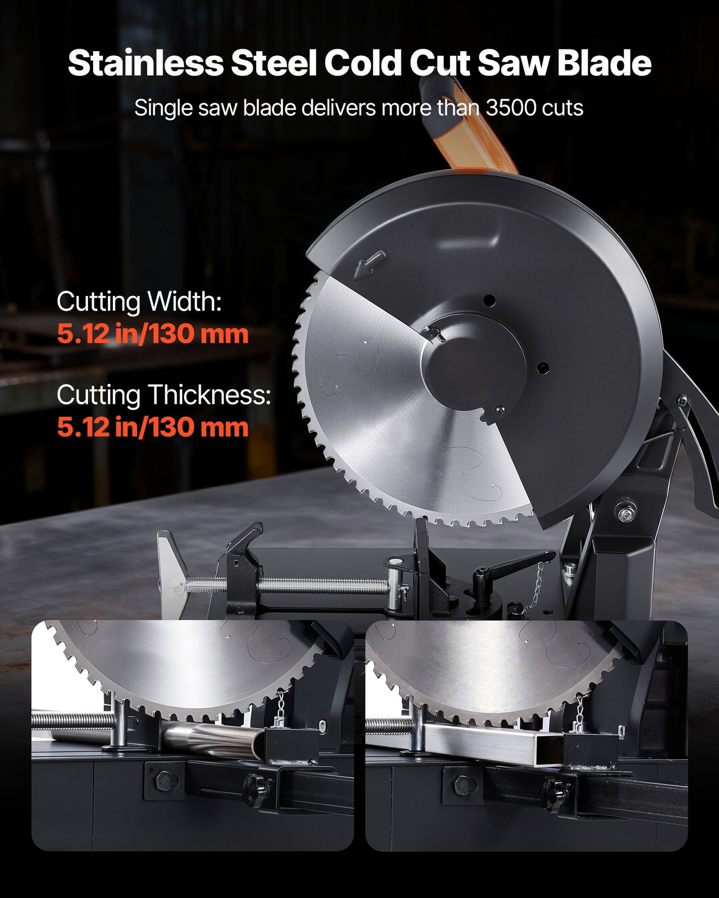 Chop Saw, 355 mm Stainless Steel Cold Cut Blade, 3500 W Powerful Brushless Motor, 750-1200 r/min Adjustable Speed, Metal Cutting Chop Saw for Metal Square and Flat Tubes, I-Shaped Steels