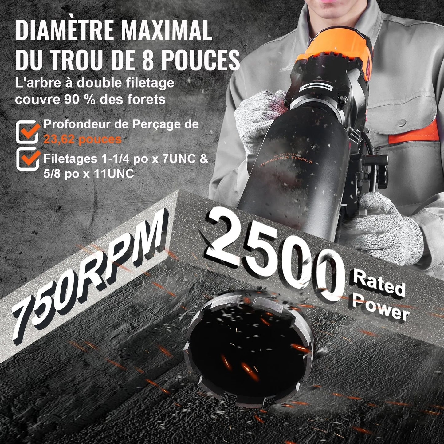 Wet&Dry Diamond Core Drill Machine Concrete Core Drill Rig 3200W 750RPM