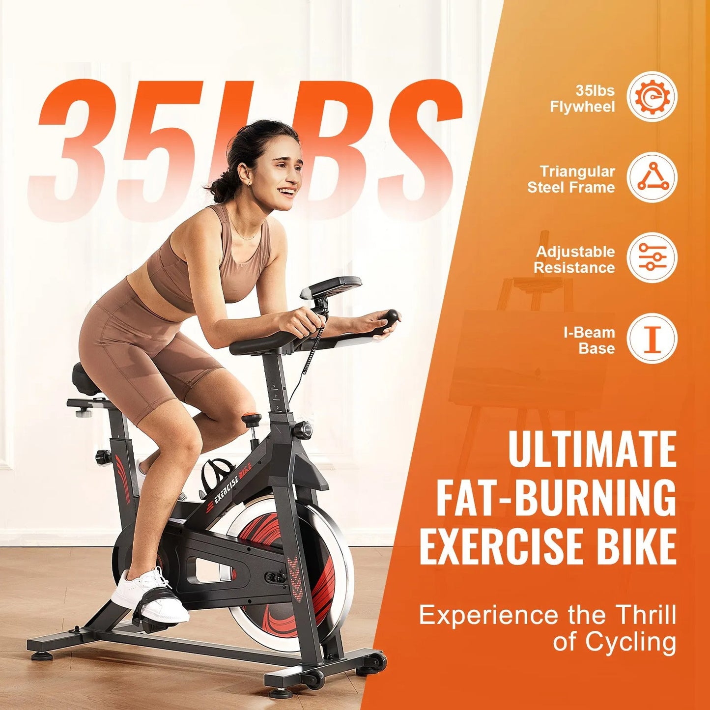 Exercise Bike, Adjustable Stationary Bike, Indoor Cycling Bike for Home Cardio, Workout Bike with Silent Belt Drive, Comfortable Seat Cushion, LCD Monitor, and Heavy Flywheel