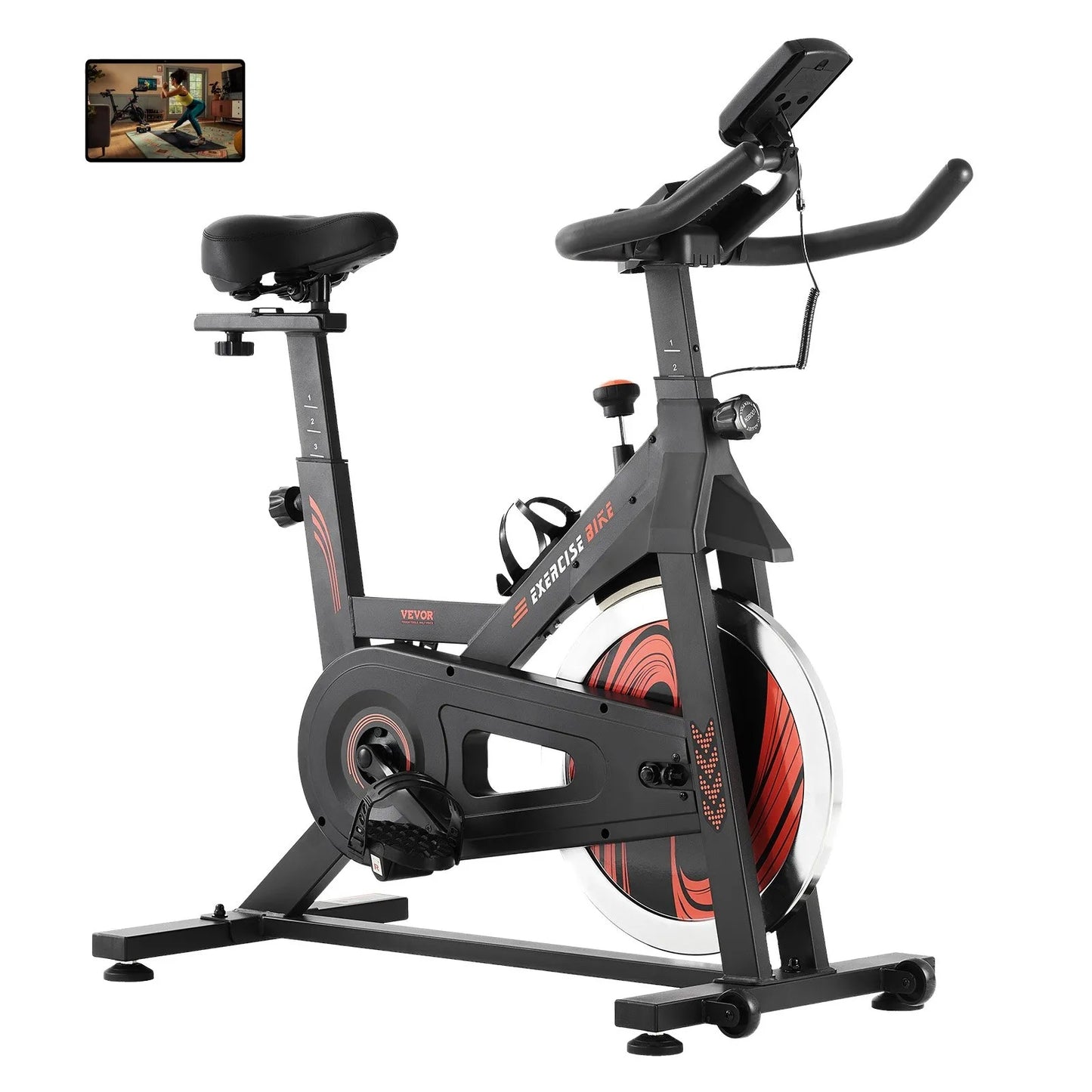 Exercise Bike, Adjustable Stationary Bike, Indoor Cycling Bike for Home Cardio, Workout Bike with Silent Belt Drive, Comfortable Seat Cushion, LCD Monitor, and Heavy Flywheel