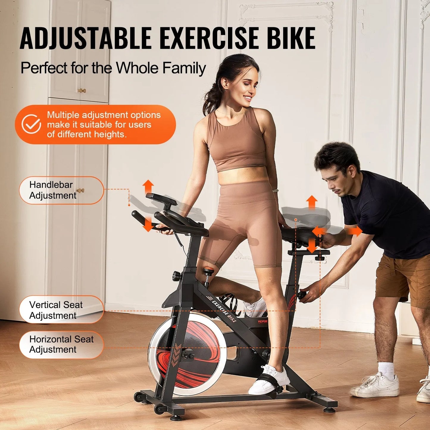 Exercise Bike, Adjustable Stationary Bike, Indoor Cycling Bike for Home Cardio, Workout Bike with Silent Belt Drive, Comfortable Seat Cushion, LCD Monitor, and Heavy Flywheel