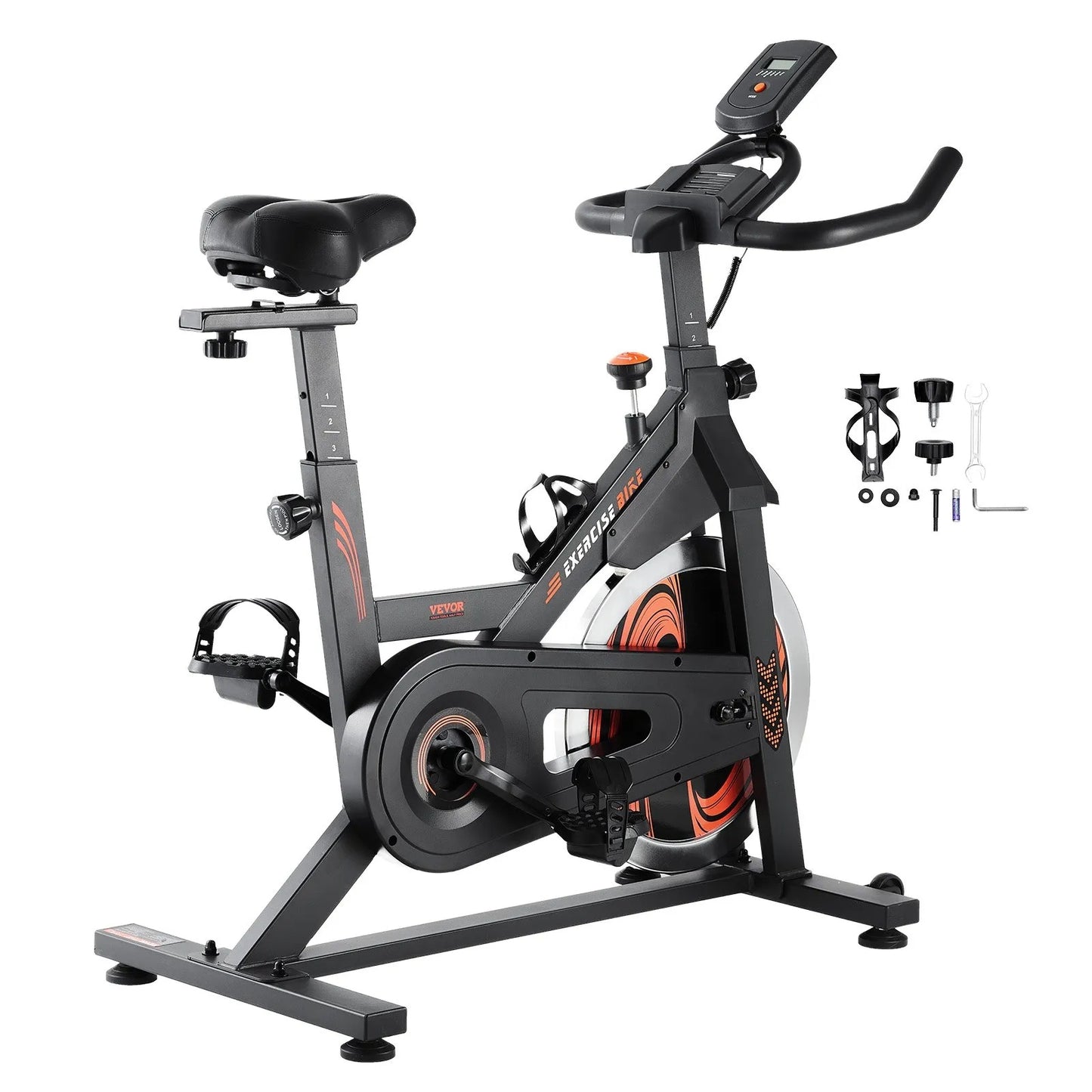 Exercise Bike, Adjustable Stationary Bike, Indoor Cycling Bike for Home Cardio, Workout Bike with Silent Belt Drive, Comfortable Seat Cushion, LCD Monitor, and Heavy Flywheel