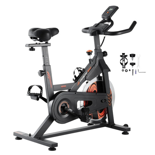 Exercise Bike, Adjustable Stationary Bike, Indoor Cycling Bike for Home Cardio, Workout Bike with Silent Belt Drive, Comfortable Seat Cushion, LCD Monitor, and Heavy Flywheel