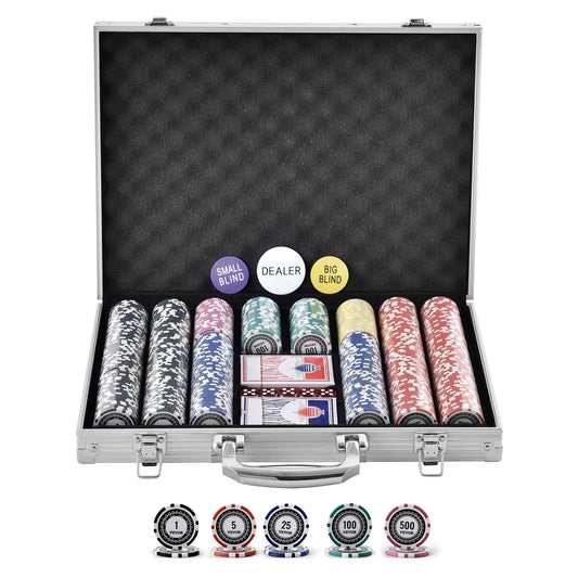 Poker Chip Set, 500-Piece Poker Set, Complete Poker Playing Game Set with Aluminum Carrying Case, 11.5 Gram Casino Chips, Cards, Buttons and Dices, for Texas Hold'em, Blackjack, Gambling