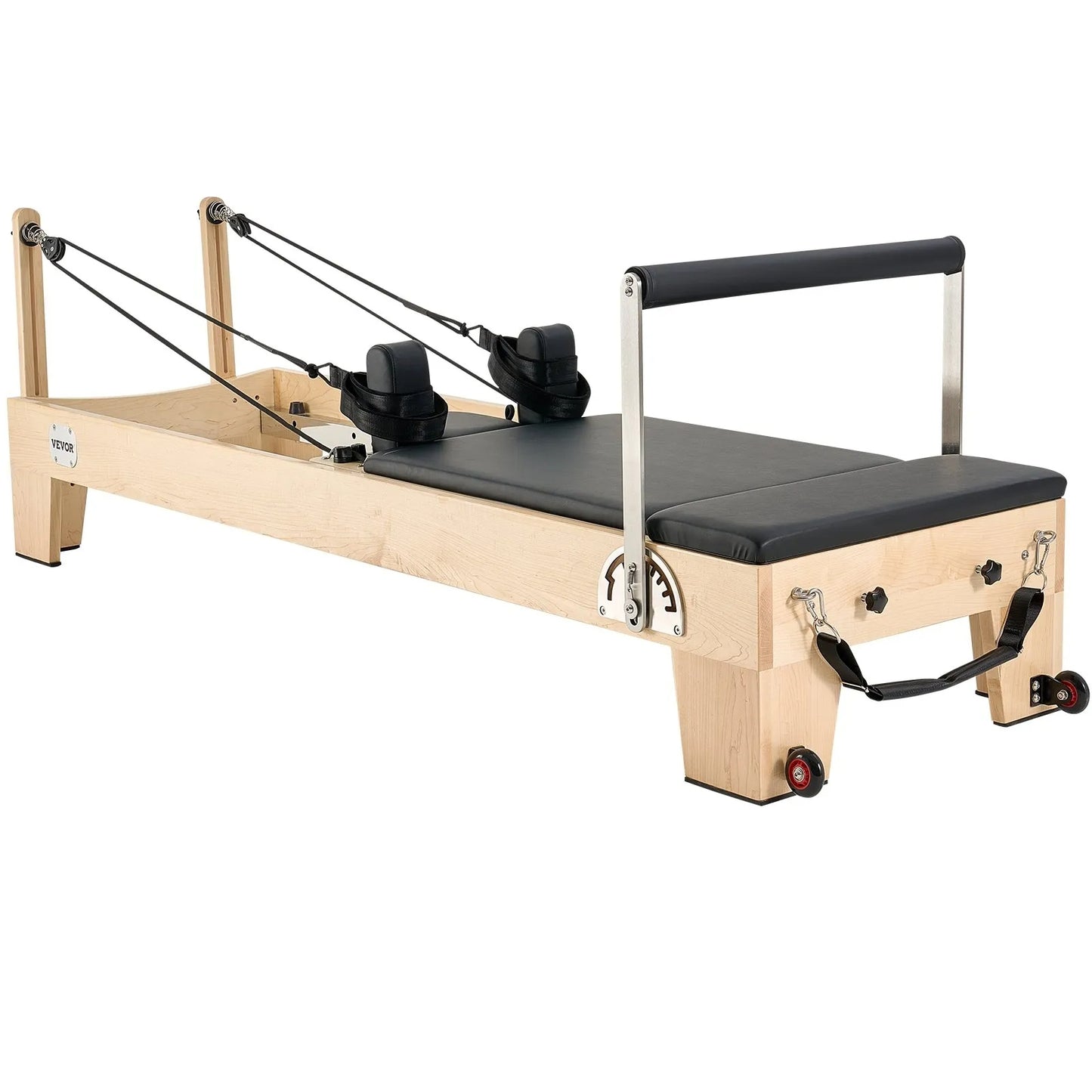 Pilates Reformer Machine, Wooden Pilates Workout Equipment for Home Gym Studio Use, Pilates Bed with Dual Resistance- Spring & Cord, Reformer Set with Sitting Box, Up to 400 LBS
