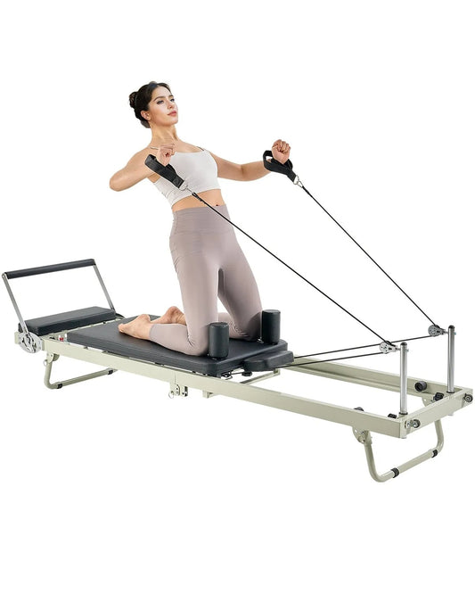 Foldable Pilates Reformer, Pilates Workout Machine for Home Gym Studio Use, Pilates Bed with Dual Resistance- Spring & Cord, Reformer Set for Advanced Users and Beginners, Up to 400 LBS