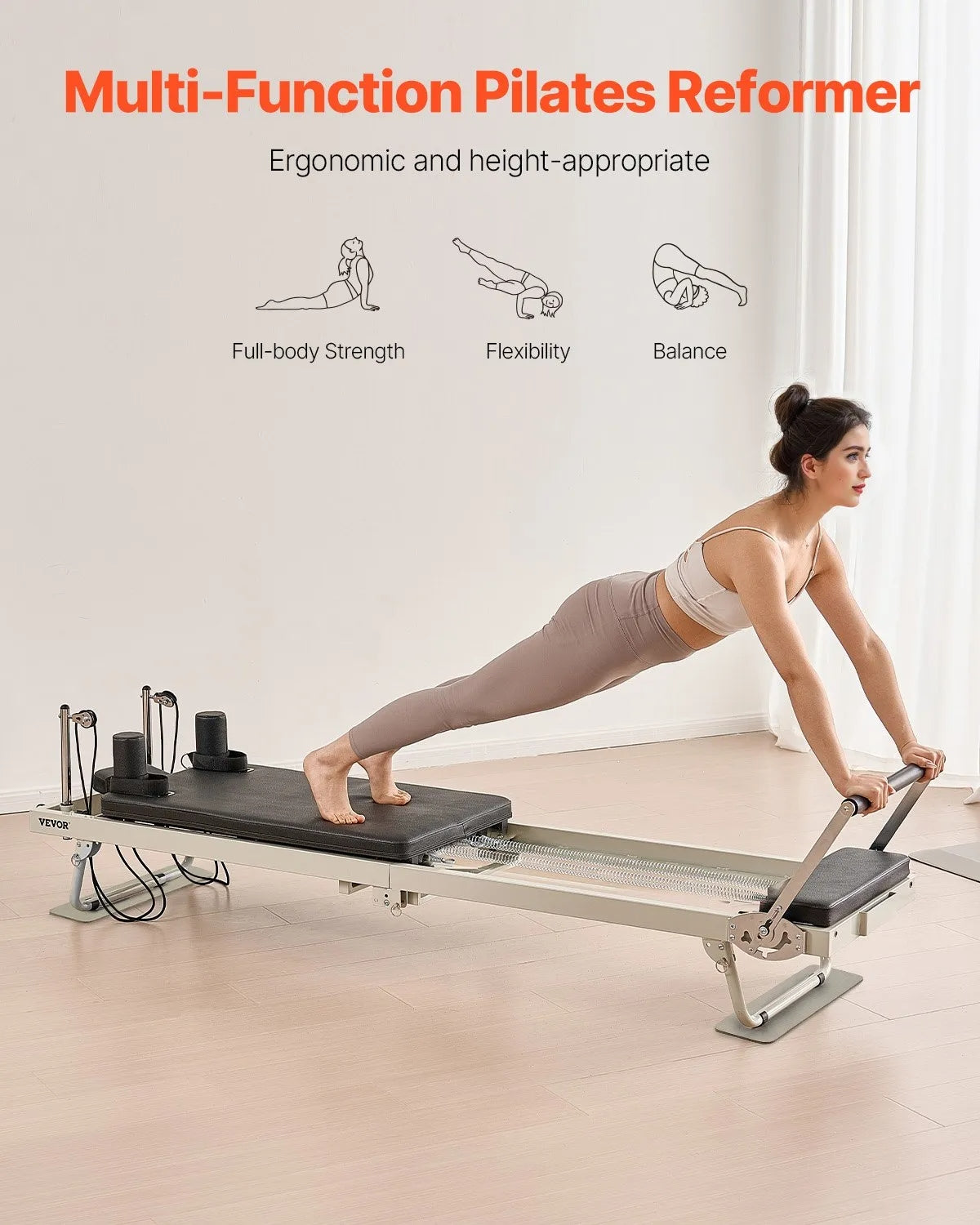 Foldable Pilates Reformer, Pilates Workout Machine for Home Gym Studio Use, Pilates Bed with Dual Resistance- Spring & Cord, Reformer Set for Advanced Users and Beginners, Up to 400 LBS
