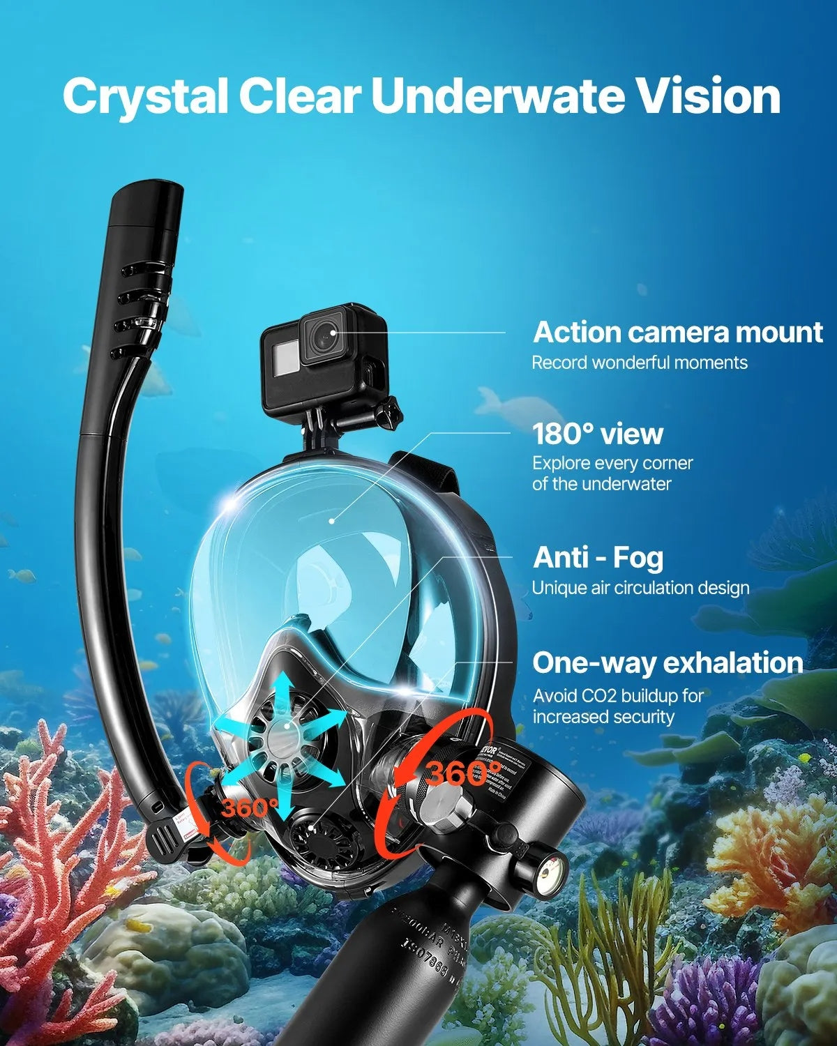 Scuba Tank, 0.5L Portable Scuba Diving Tank, Diving Oxygen Cylinder Supports 5-10 Minutes Underwater Breathing, 32.81 ft Diving Depth, Lung Tank Kit with Snorkel Mask for Underwater Exploration