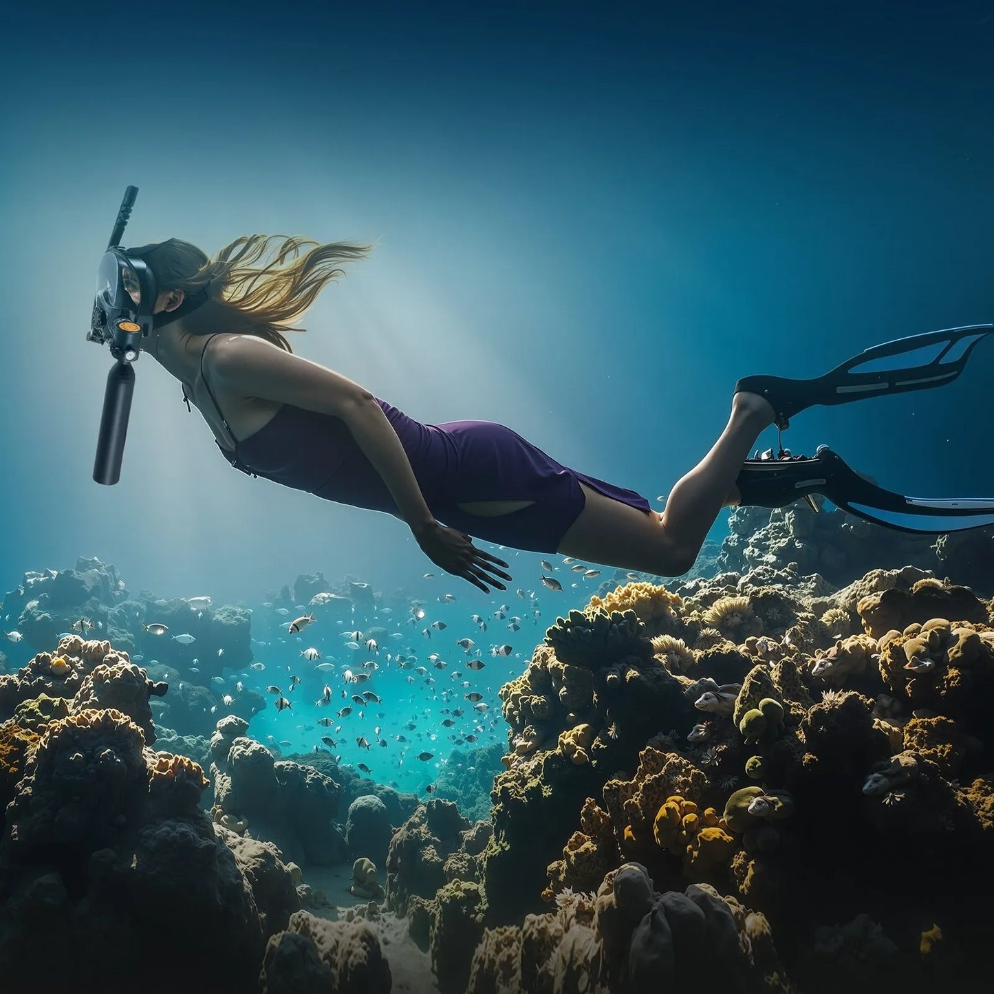 Scuba Tank, 0.5L Portable Scuba Diving Tank, Diving Oxygen Cylinder Supports 5-10 Minutes Underwater Breathing, 32.81 ft Diving Depth, Lung Tank Kit with Snorkel Mask for Underwater Exploration