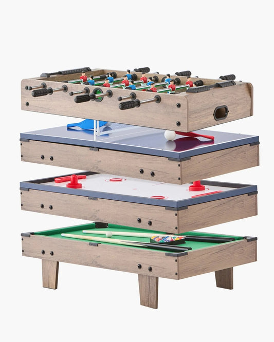 4-in-1 Combo Game Table Set, 32" Air Hockey Table, Multi Combination Table with Pool Billiard, Hockey, Foosball, Ping Pong, Pushers & Pucks, Sports Arcade Table for Kids Family Game Room Office