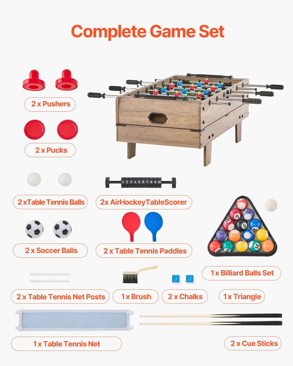 4-in-1 Combo Game Table Set, 32" Air Hockey Table, Multi Combination Table with Pool Billiard, Hockey, Foosball, Ping Pong, Pushers & Pucks, Sports Arcade Table for Kids Family Game Room Office