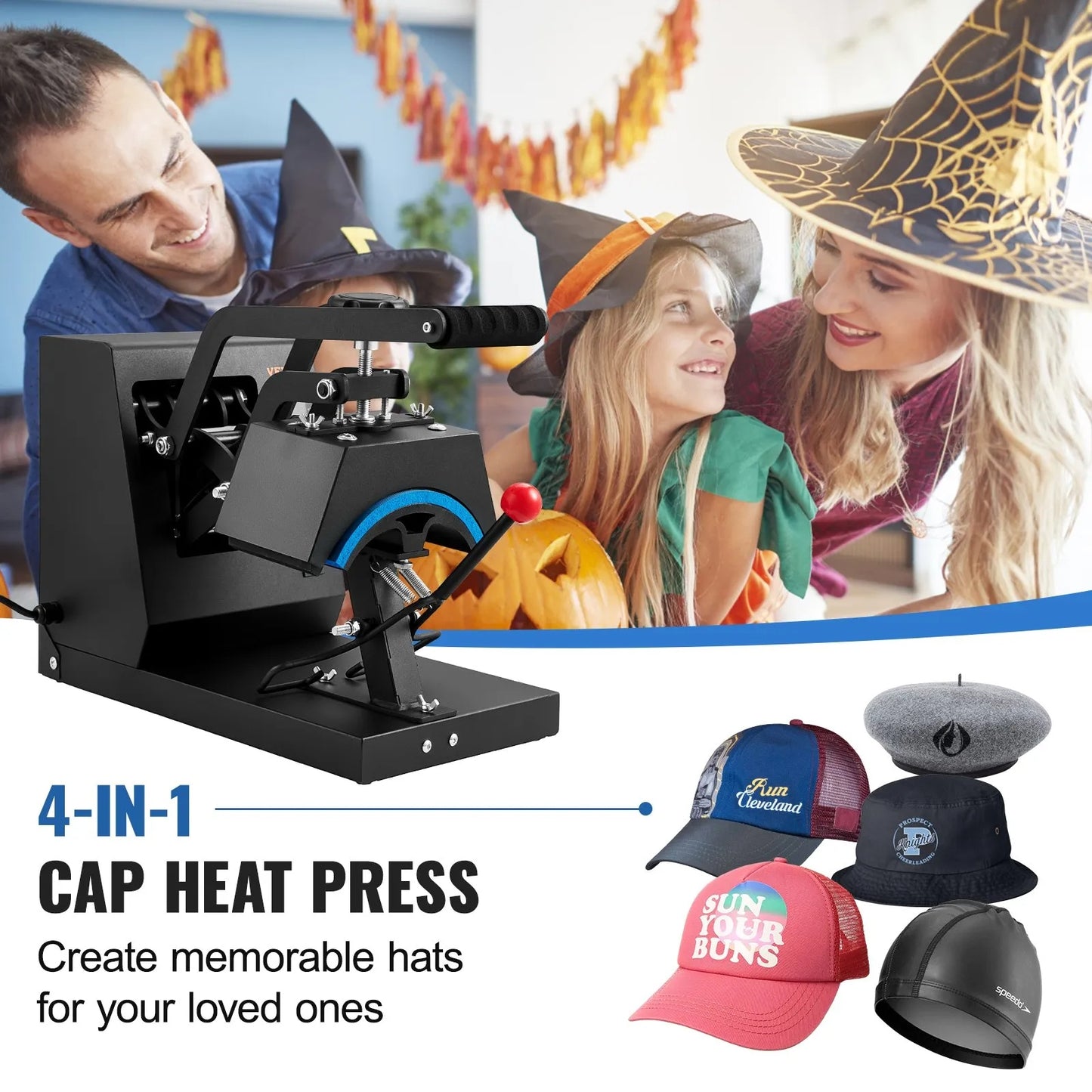 Hat Heat Press, 4-in-1 Cap Heat Press Machine, 15.24 x 7.6 cm Clamshell Sublimation Transfer, LCD Digital Timer Temperature Control with 4pcs Curved Heating Elements (15.24 x 7.6/17x6.86/17x6.86/20.57x8.89 cm)