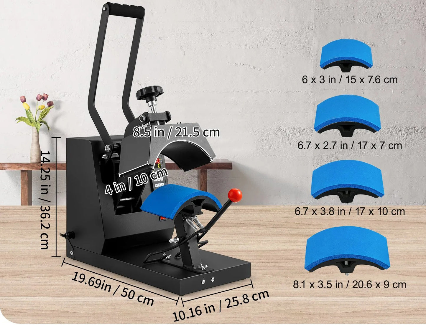 Hat Heat Press, 4-in-1 Cap Heat Press Machine, 15.24 x 7.6 cm Clamshell Sublimation Transfer, LCD Digital Timer Temperature Control with 4pcs Curved Heating Elements (15.24 x 7.6/17x6.86/17x6.86/20.57x8.89 cm)