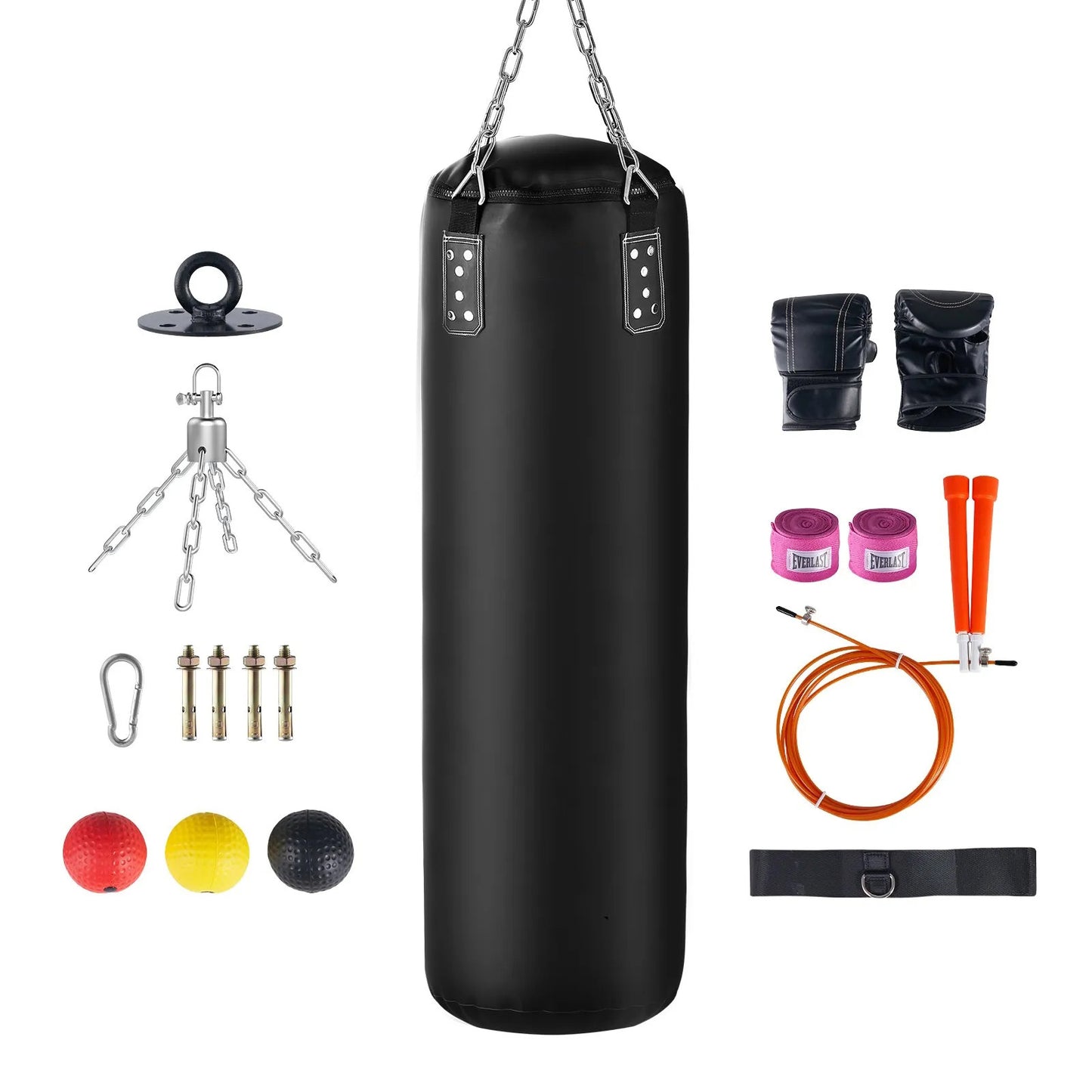Punching Bag for Adults, 121.9 cm PVC Heavy Boxing Bag Set, Punching Bag with Chains and Gloves, Hanging Boxing Bag for MMA Karate Judo, Muay Thai Kickboxing Boxing, Home Gym Training, (Unfilled)