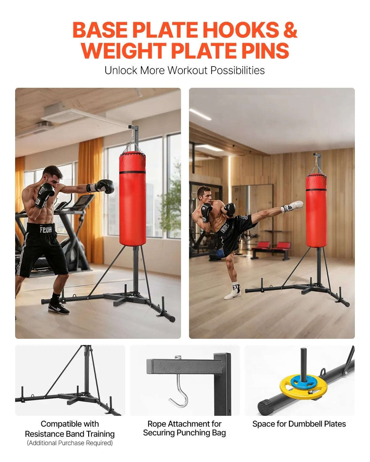 Punching Bag Stand, Steel Heavy Duty Workout Training Equipment, Adjustable Height Boxing Punching Stand with Weighted Base, Holds Up to 140 lbs, Freestanding Sandbag Rack for Home Gym Fitness