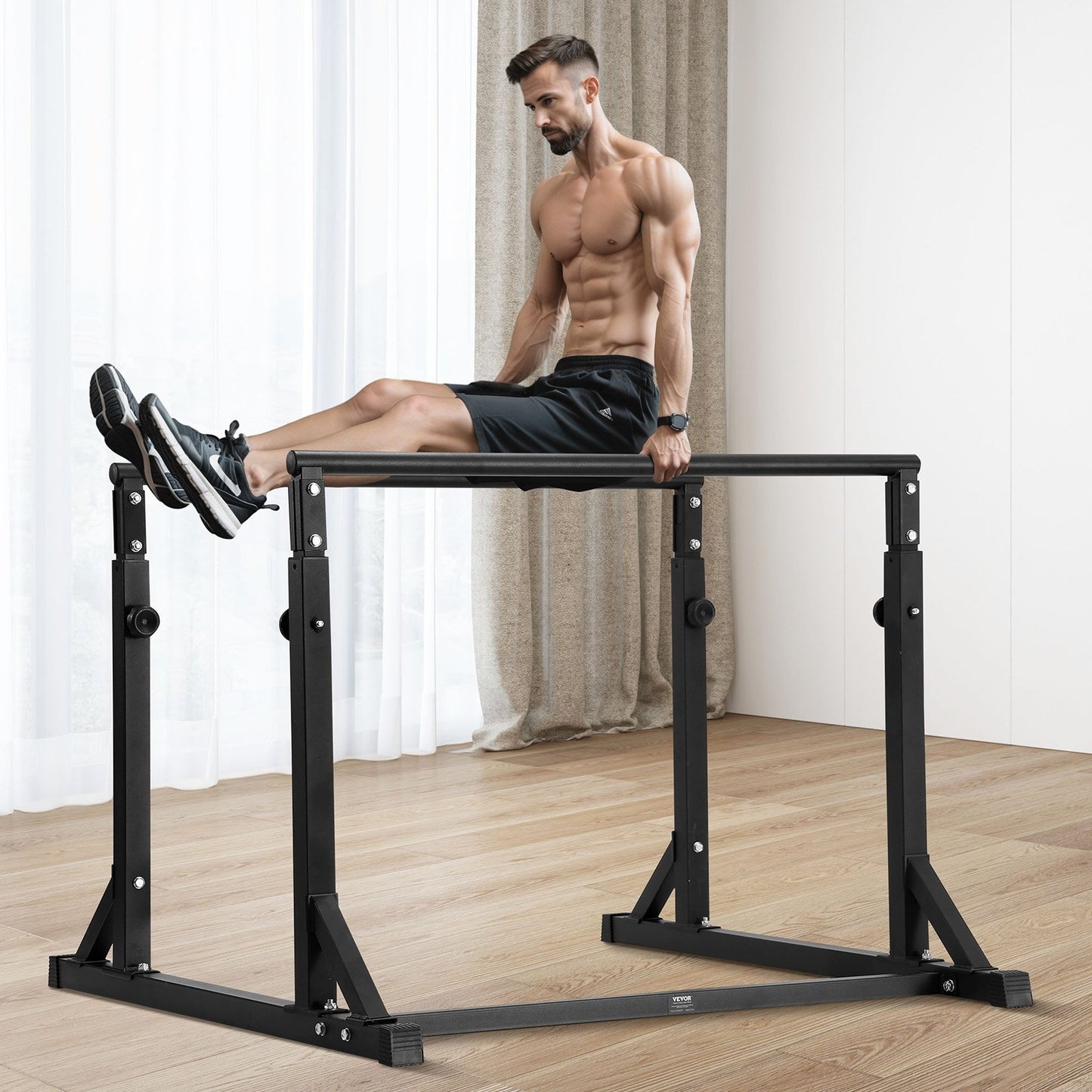 Dip Bar, 363 kg Capacity, Heave Duty Dip Stand Station with Adjustable Height, Fitness Workout Dip Bar Station Stabilizer Parallette Push Up Stand, Parallel Bars for Strength Training Home Gym