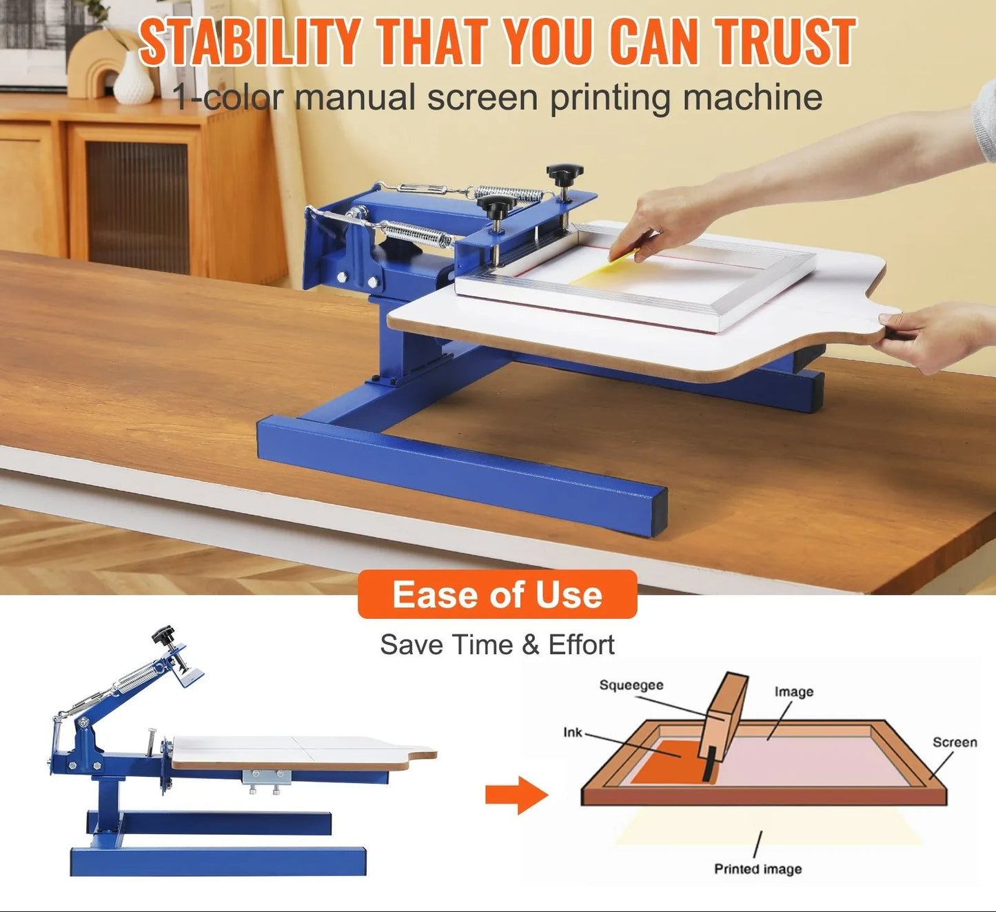 Screen Printing Machine, 1 Color 1 Station Silk Screen Printing Press, 21.2x17.7in / 54x45cm Screen Printing Press, Double-layer Positioning Pallet, Adjustable Tension for T-shirt DIY Printing