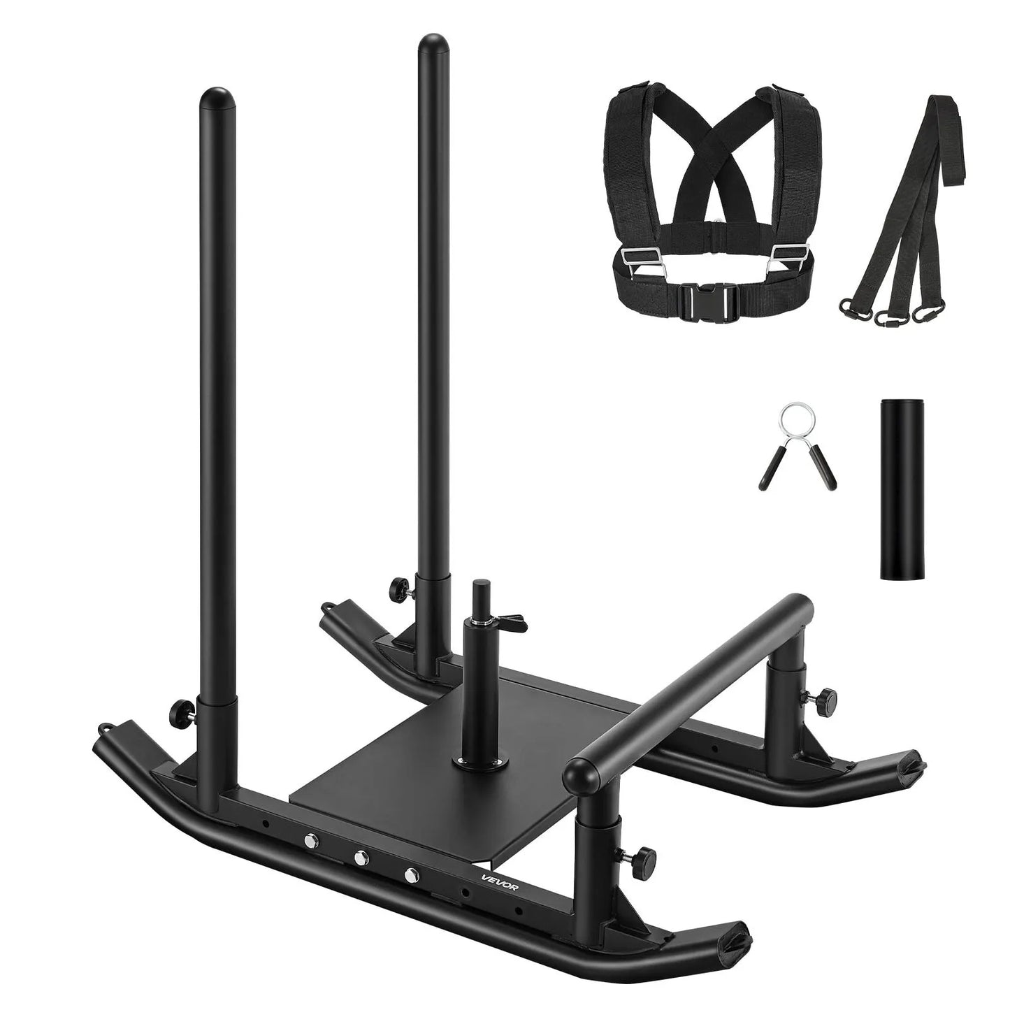 Weight Sled, Steel Power Sled, Fitness Strength Training Sleds for Athletic Exercise Speed Improvement, Workout Fitness Equipment with Handle, Compatible with 25/51 mm Weight Plates, Black