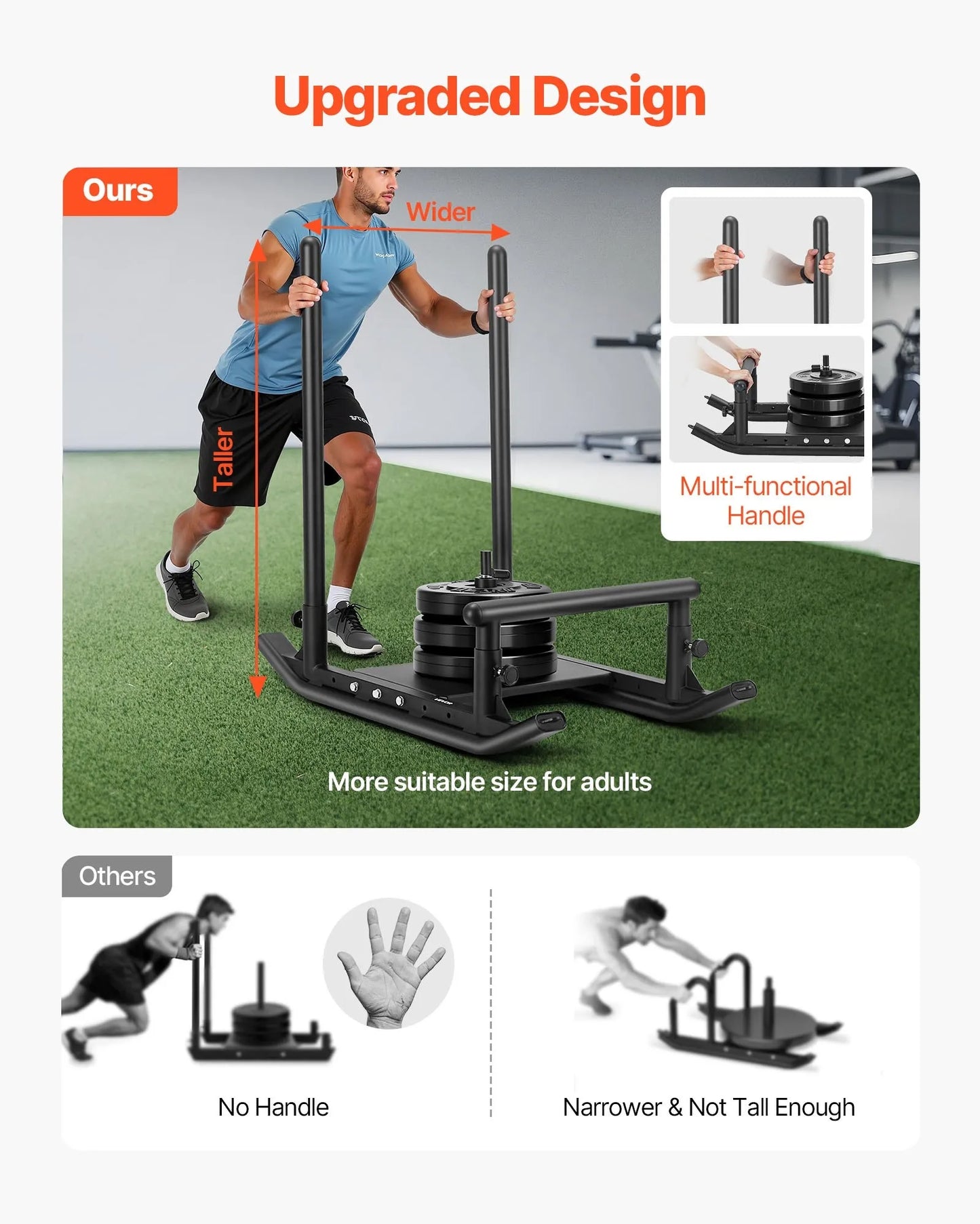 Weight Sled, Steel Power Sled, Fitness Strength Training Sleds for Athletic Exercise Speed Improvement, Workout Fitness Equipment with Handle, Compatible with 25/51 mm Weight Plates, Black