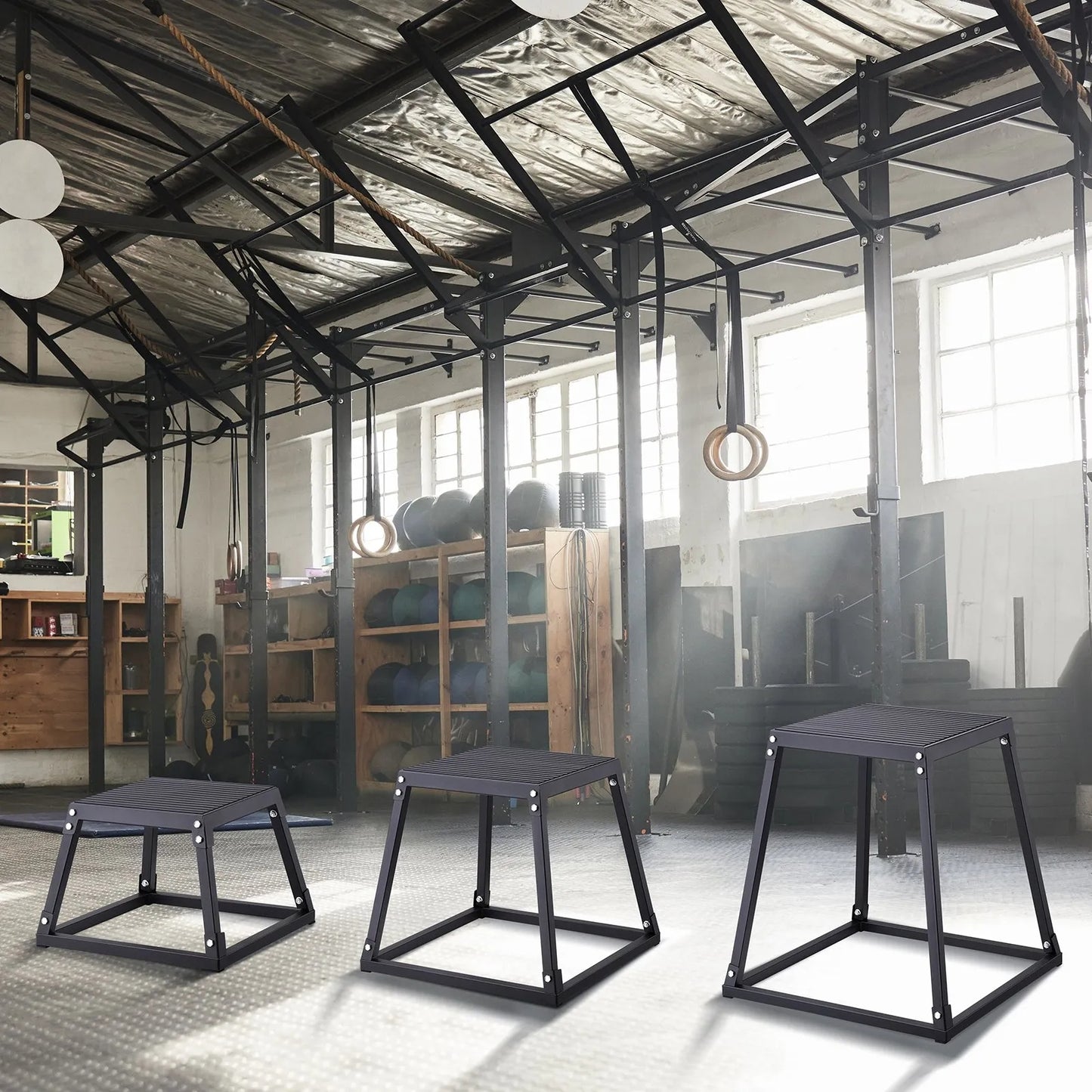 Plyometric Jump Boxes, 12/18/24 Inch Plyo Box, Platform and Jumping Agility Box, Anti-Slip Fitness Exercise Step Up Box Set for Home Gym Training, Conditioning Strength Training, Black