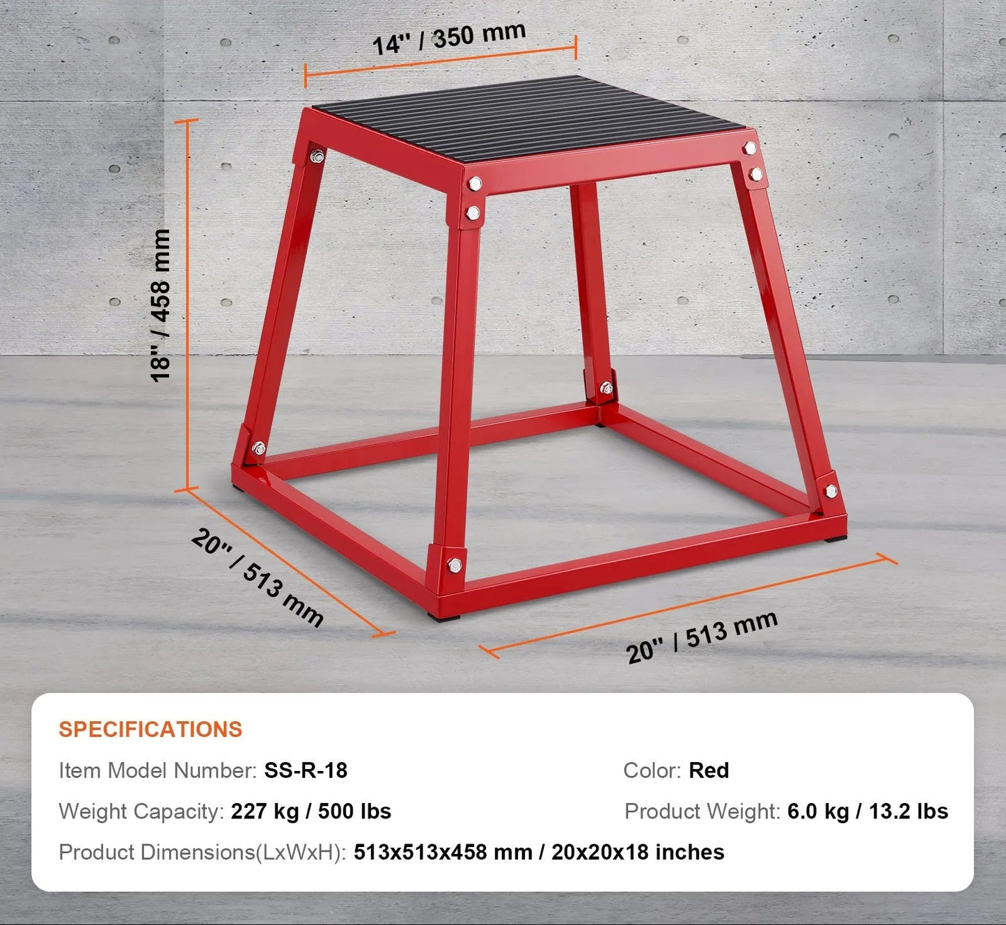 Plyometric Jump Box, 18 Inch Plyo Box, Steel Plyometric Platform and Jumping Agility Box, Anti-Slip Fitness Exercise Step Up Box for Home Gym Training, Conditioning Strength Training, Red