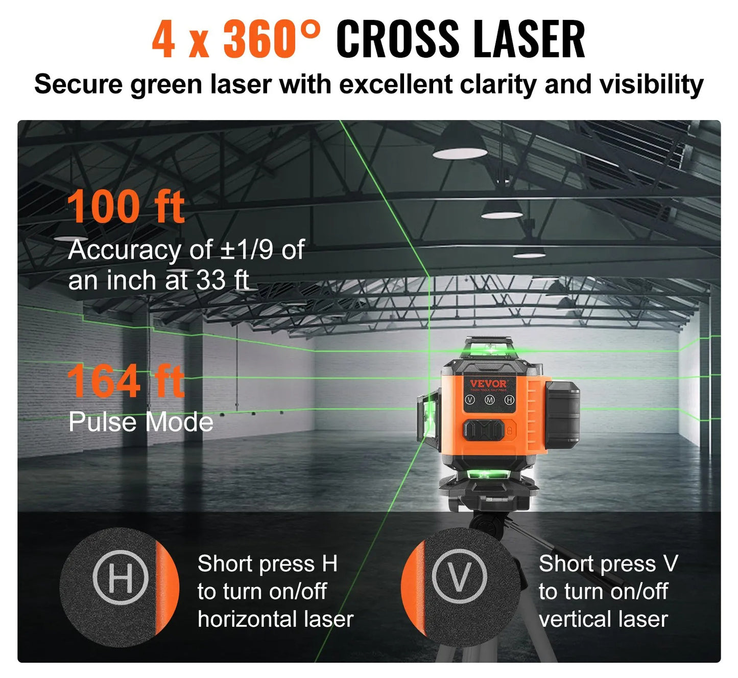 Laser Level 3048 cm Green Cross Line Self Leveling High Accuracy Measuring