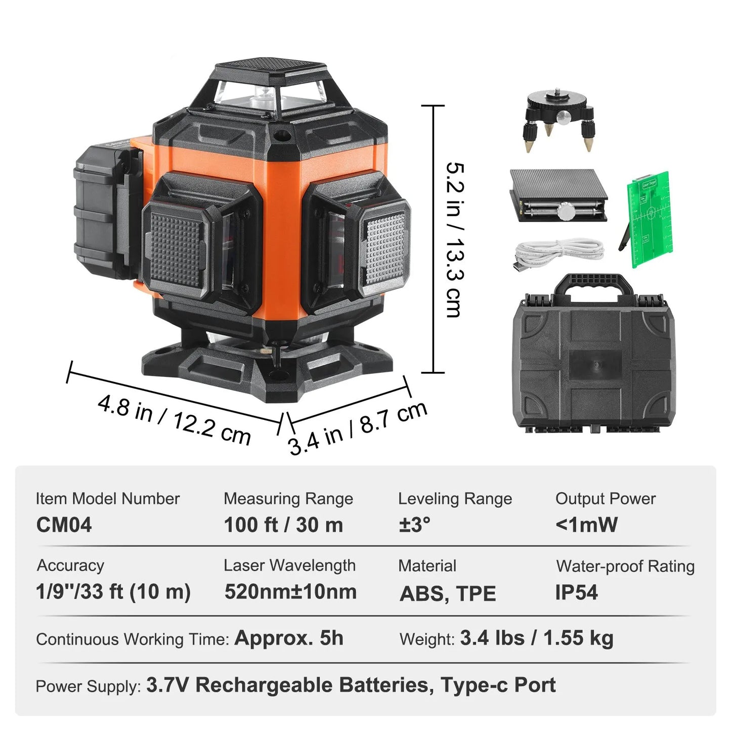 Laser Level 3048 cm Green Cross Line Self Leveling High Accuracy Measuring