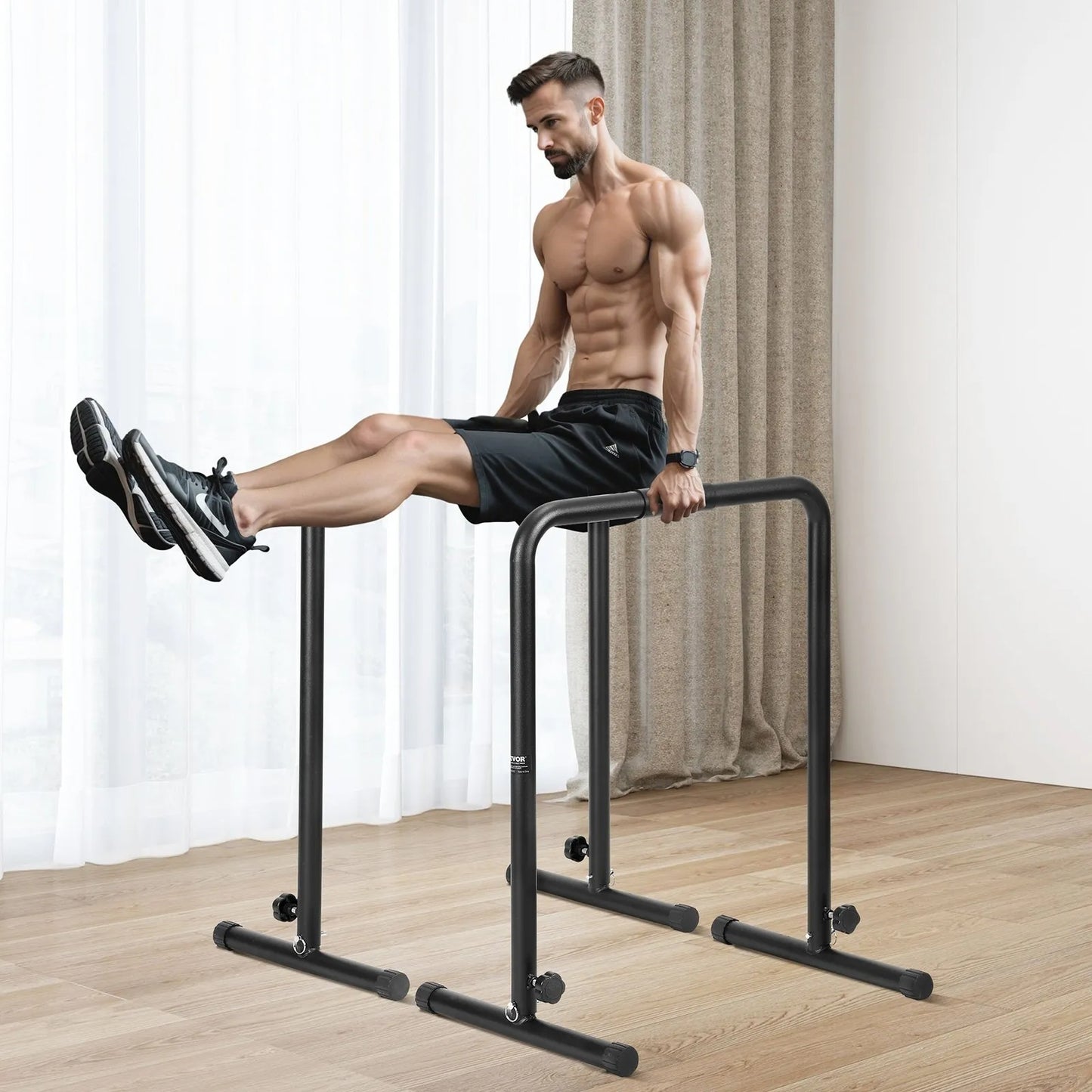 Dip Bars, 440 lbs Capacity, Heave Duty Dip Stand Station with Adjustable Height, Fitness Workout Dip Bar Station Stabilizer Parallette Push Up Stand, Parallel Bars for Strength Training Home Gym
