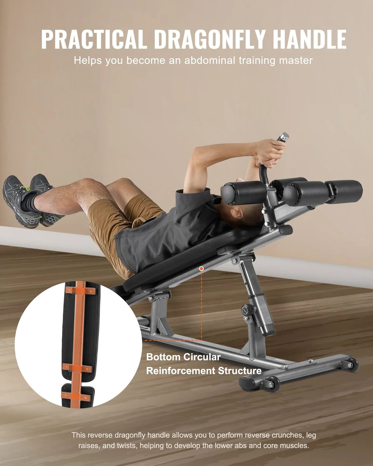 Sit Up Bench, Decline Ab Bench with Reverse Crunch Handle, with 4 Adjustable Height Settings, Heavy Duty Steel, 453 Kg Capacity, for Home Gym Workouts, Strength Training, Full Body Muscles