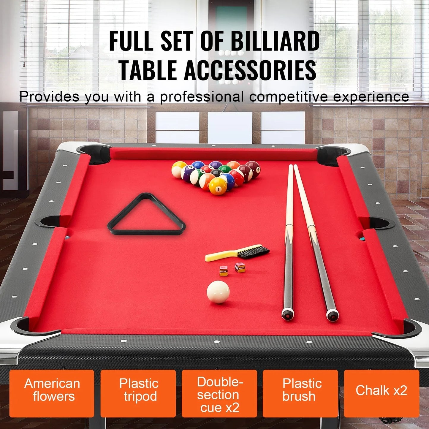 Billiards Table, 192 cm Pool Table, Portable Foldable Space-Saving Table, Billiard Table Set Includes Balls, Cues, Chalks and Brush, Black with Red Cloth, Perfect for Family Game Room Kid Adult