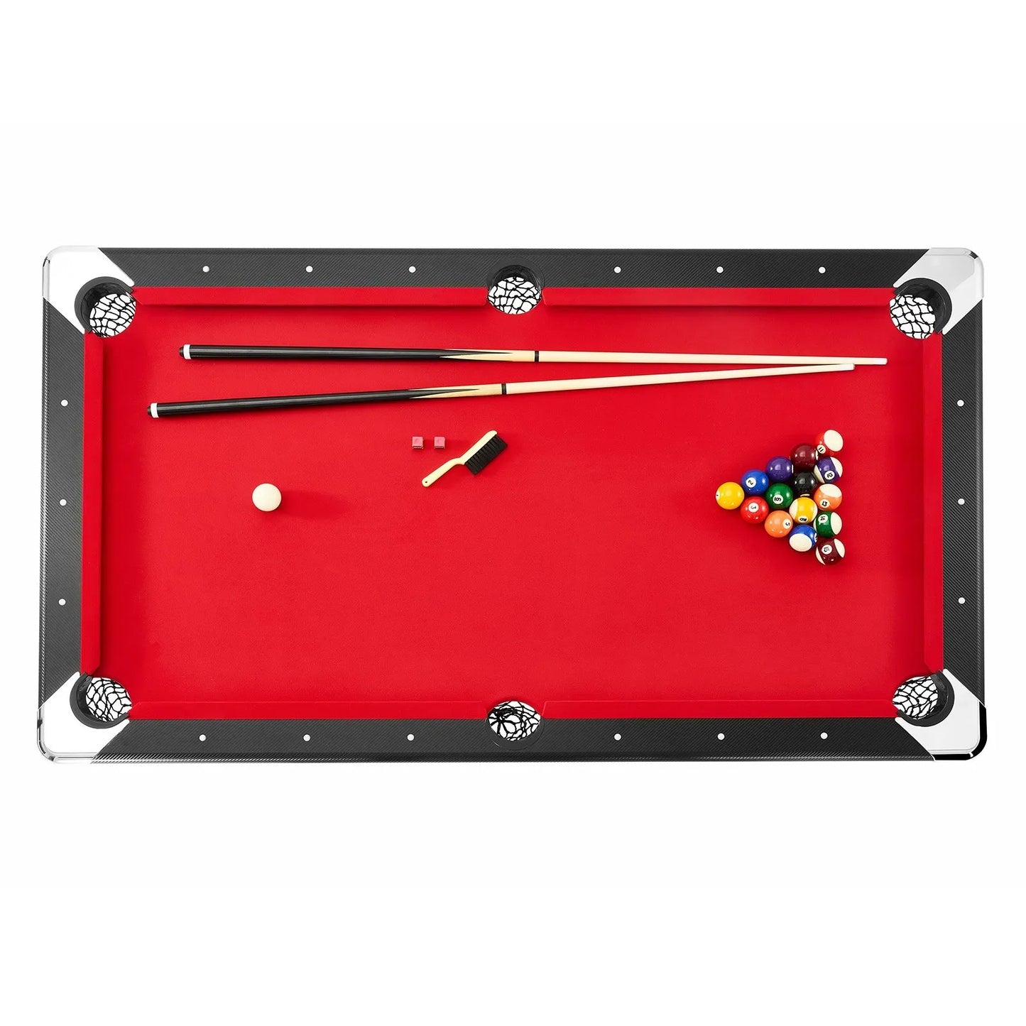 Billiards Table, 192 cm Pool Table, Portable Foldable Space-Saving Table, Billiard Table Set Includes Balls, Cues, Chalks and Brush, Black with Red Cloth, Perfect for Family Game Room Kid Adult