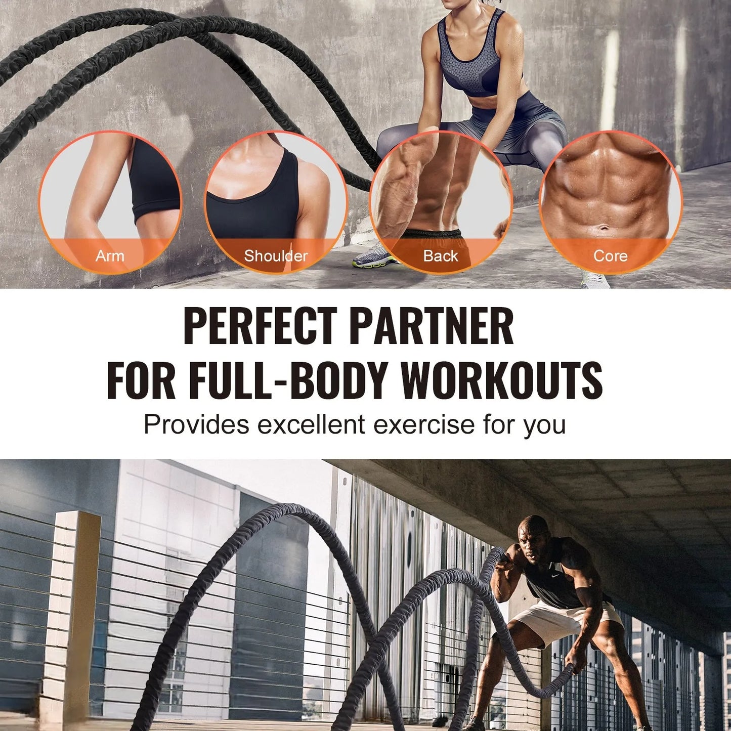 Battle Rope, 1.5 Inch Diameter 30Ft Length Polyester Exercise Rope, Battle Exercise Equipment with Protective Sleeve & Anchor, Heavy Weighted Rope for Home Gym Workout Core Strength Training