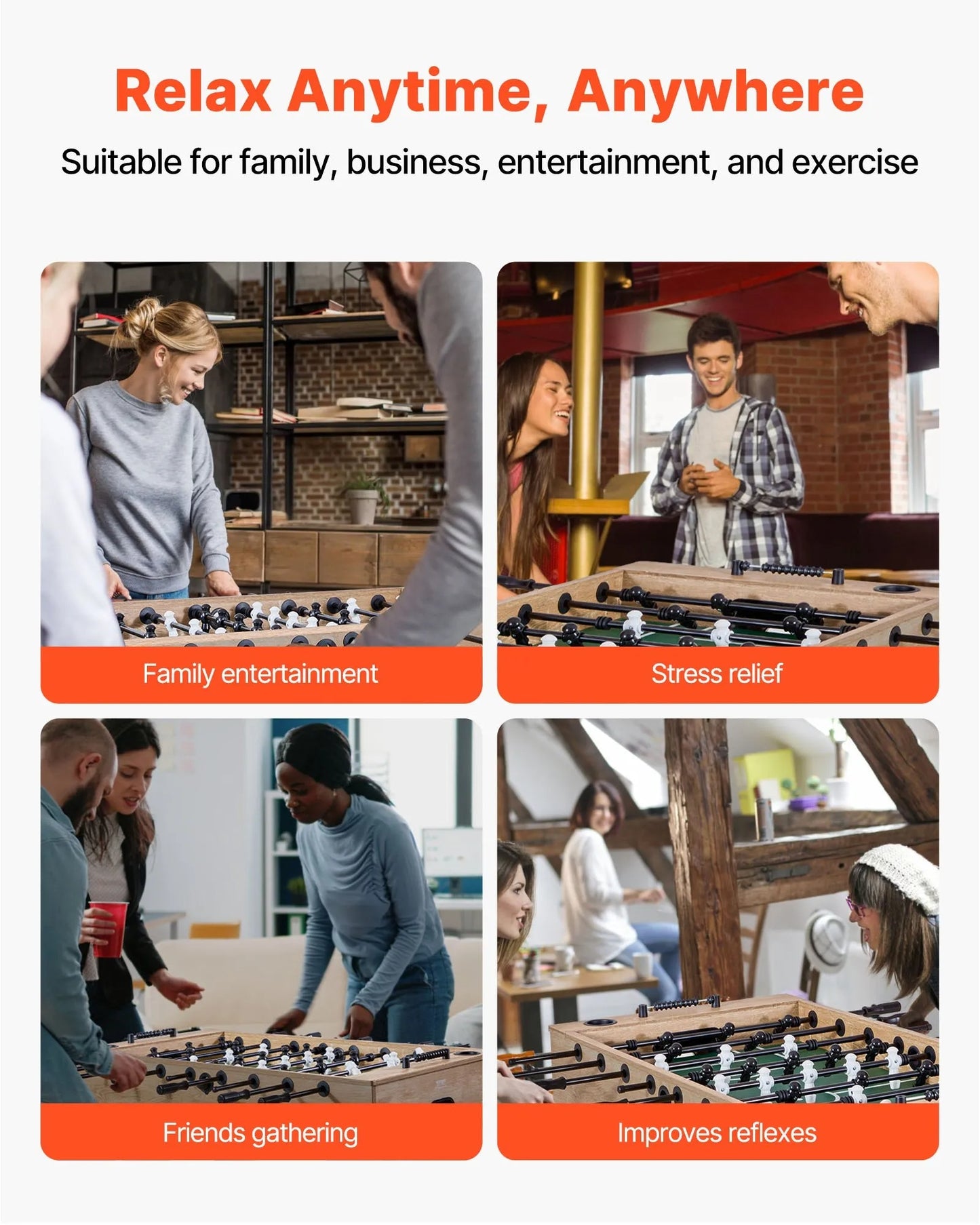 Foosball Table, 140 cm Standard Size Table, Indoor Full Size Foosball Tables for Home, Family, and Game Room, Durable Soccer Set, Includes 4 Balls, Score Keeper, and 2 Cup Holders