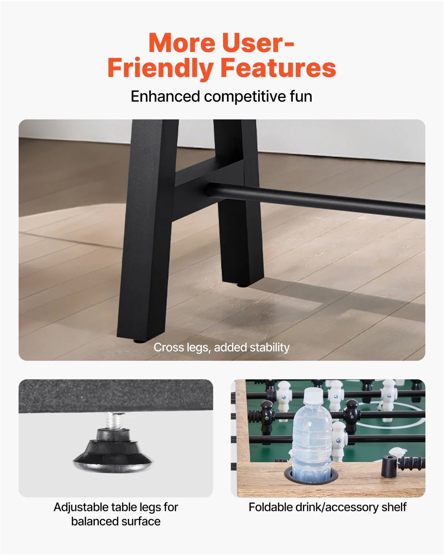 Foosball Table, 140 cm Standard Size Table, Indoor Full Size Foosball Tables for Home, Family, and Game Room, Durable Soccer Set, Includes 4 Balls, Score Keeper, and 2 Cup Holders