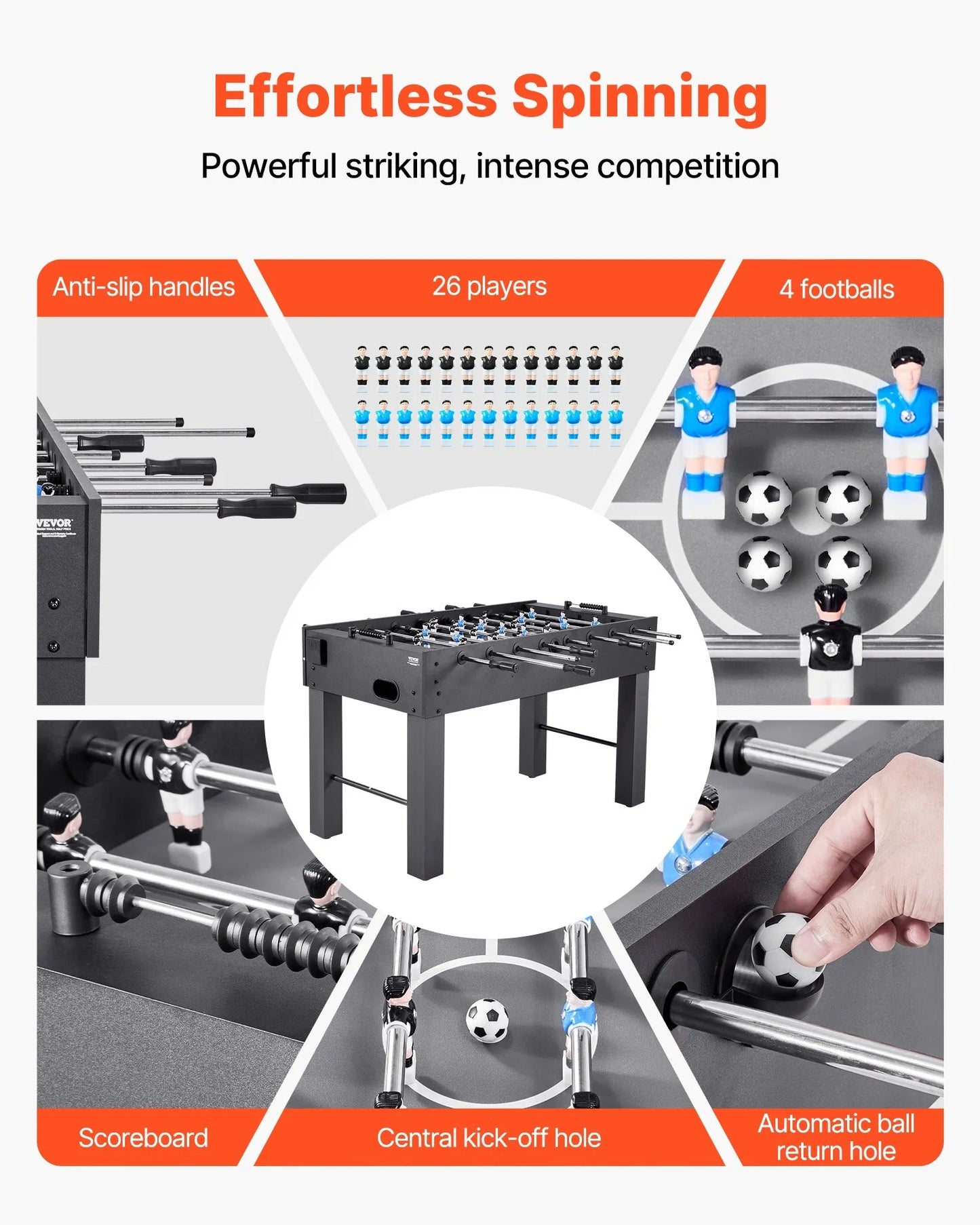 Foosball Table, 137 cm Standard Size Table, Indoor Full Size Foosball Tables for Home, Family, and Game Room, Durable Soccer Set, Includes 4 Balls, Score Keeper, and 2 Cup Holders