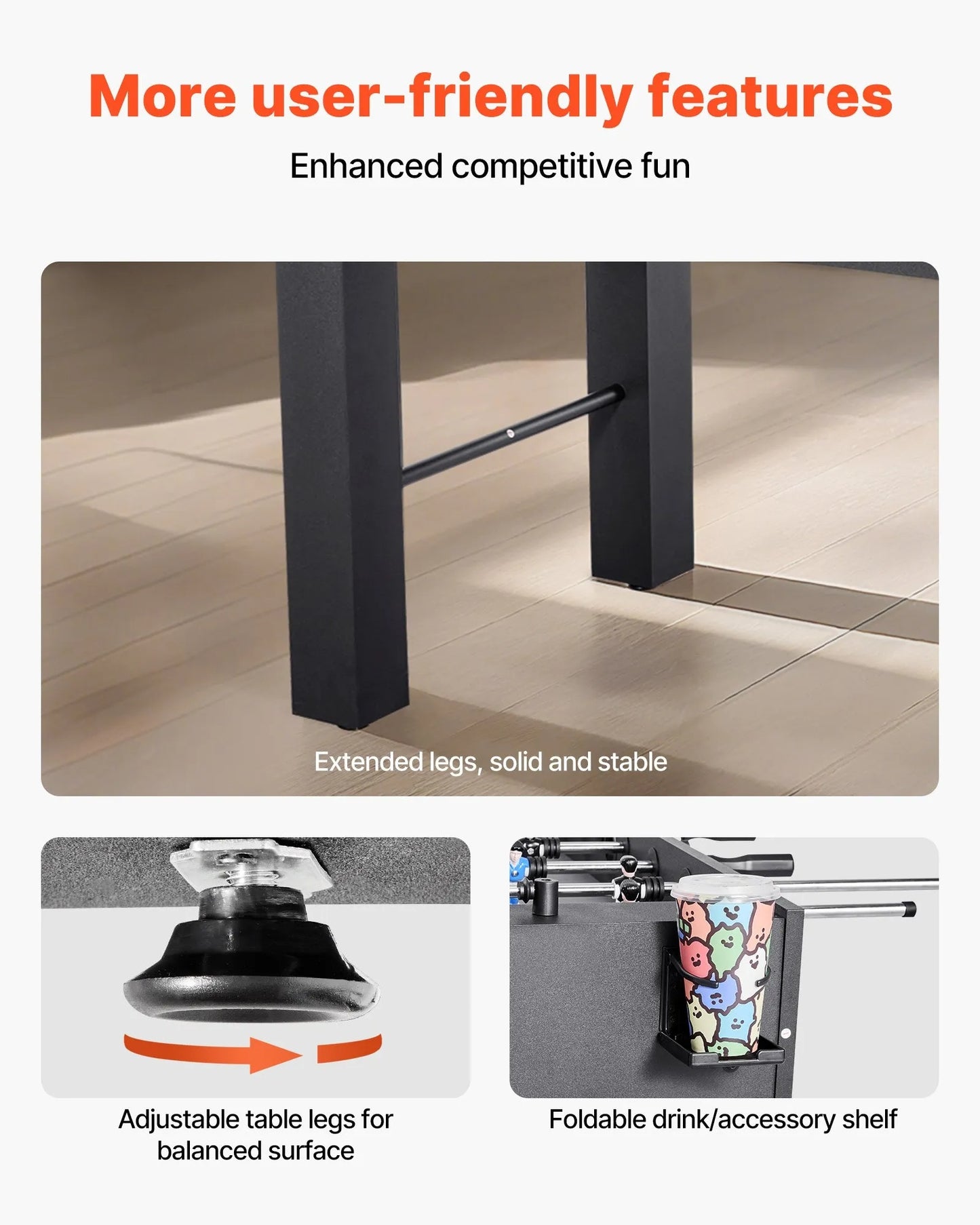 Foosball Table, 137 cm Standard Size Table, Indoor Full Size Foosball Tables for Home, Family, and Game Room, Durable Soccer Set, Includes 4 Balls, Score Keeper, and 2 Cup Holders