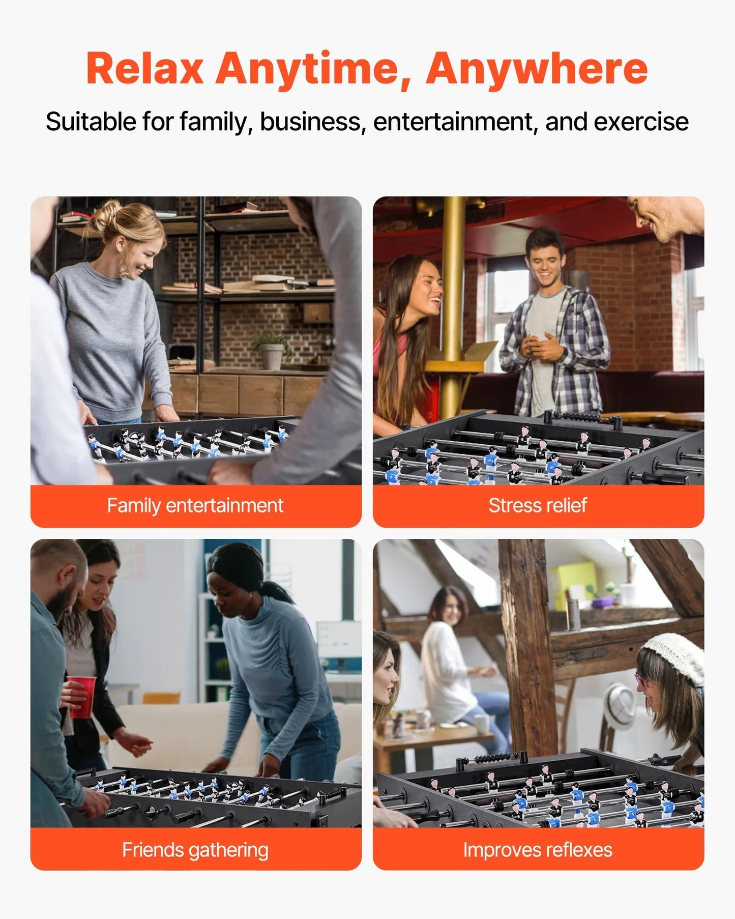 Foosball Table, 137 cm Standard Size Table, Indoor Full Size Foosball Tables for Home, Family, and Game Room, Durable Soccer Set, Includes 4 Balls, Score Keeper, and 2 Cup Holders